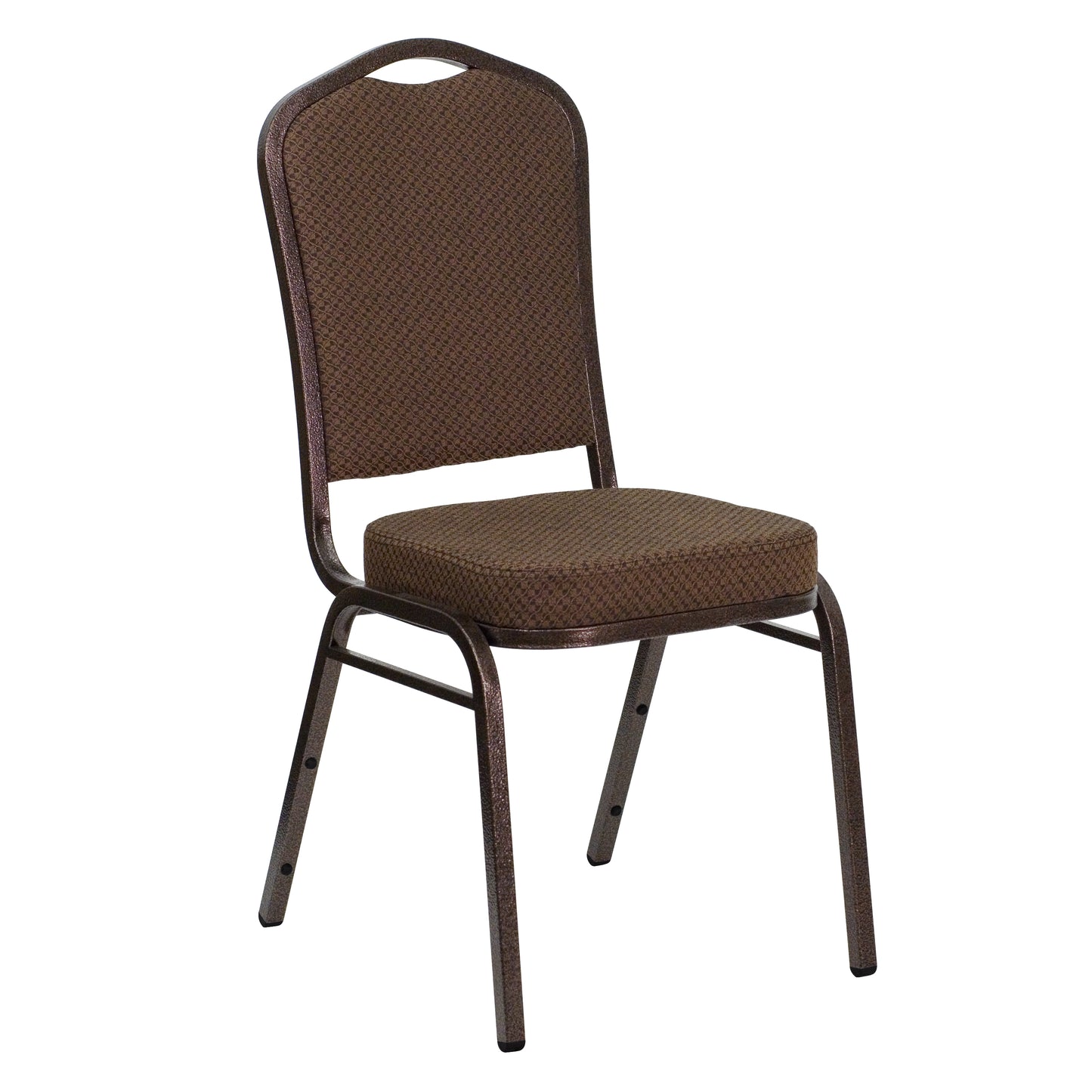 HERCULES Series Crown Back Stacking Banquet Chair in Brown Patterned Fabric - Copper Vein Frame Brown Patterned Fabric/Copper Vein Frame