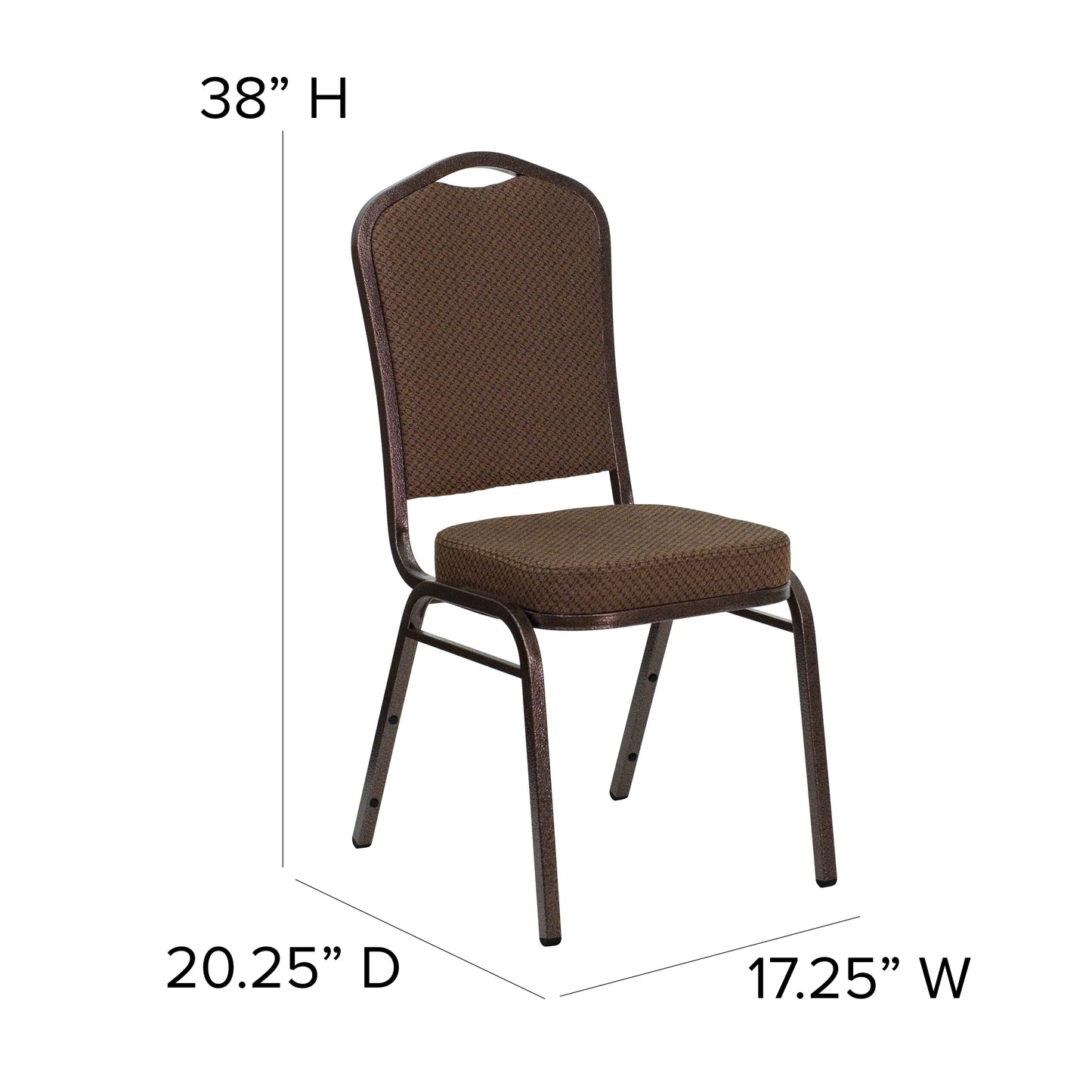 HERCULES Series Crown Back Stacking Banquet Chair in Brown Patterned Fabric - Copper Vein Frame Brown Patterned Fabric/Copper Vein Frame