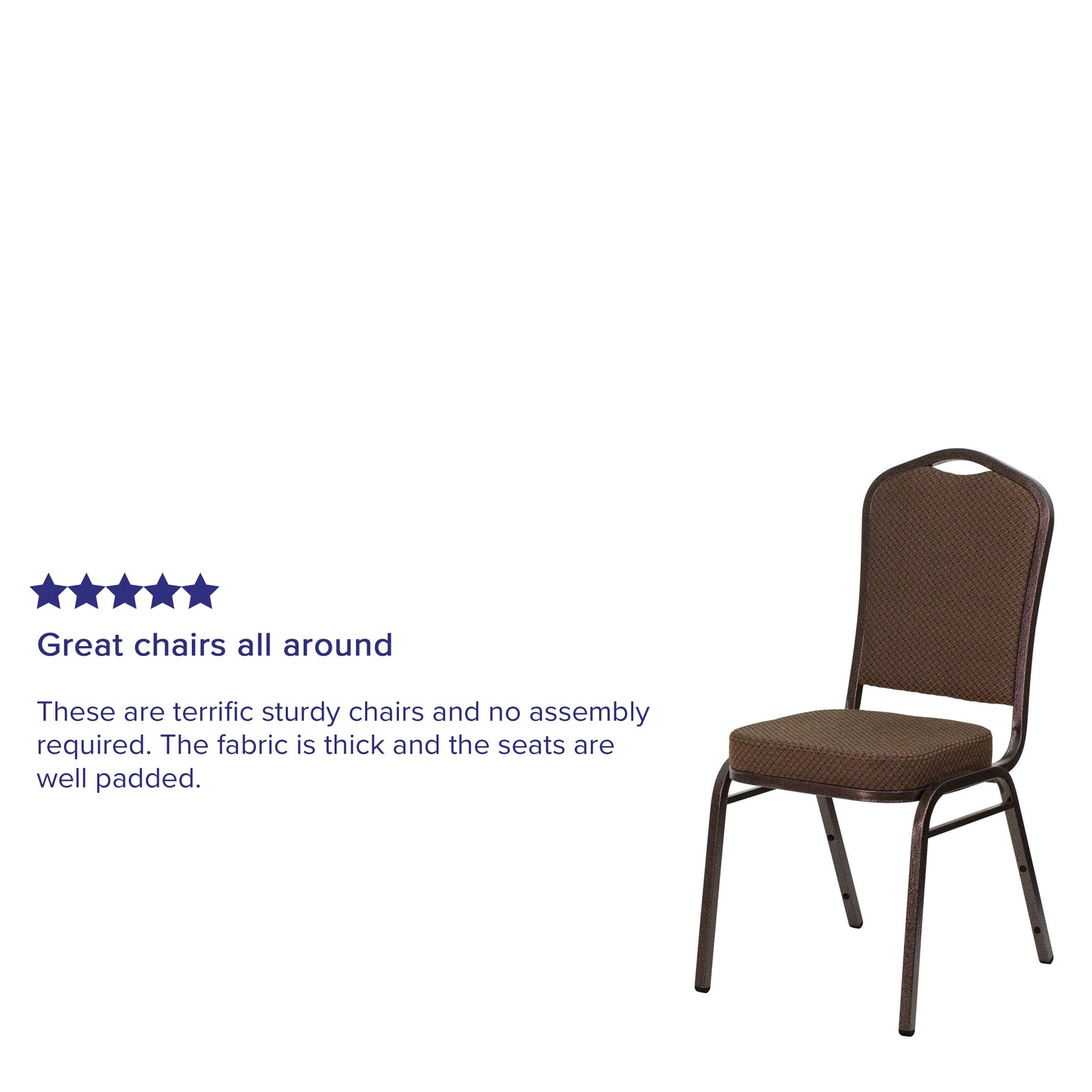 HERCULES Series Crown Back Stacking Banquet Chair in Brown Patterned Fabric - Copper Vein Frame Brown Patterned Fabric/Copper Vein Frame