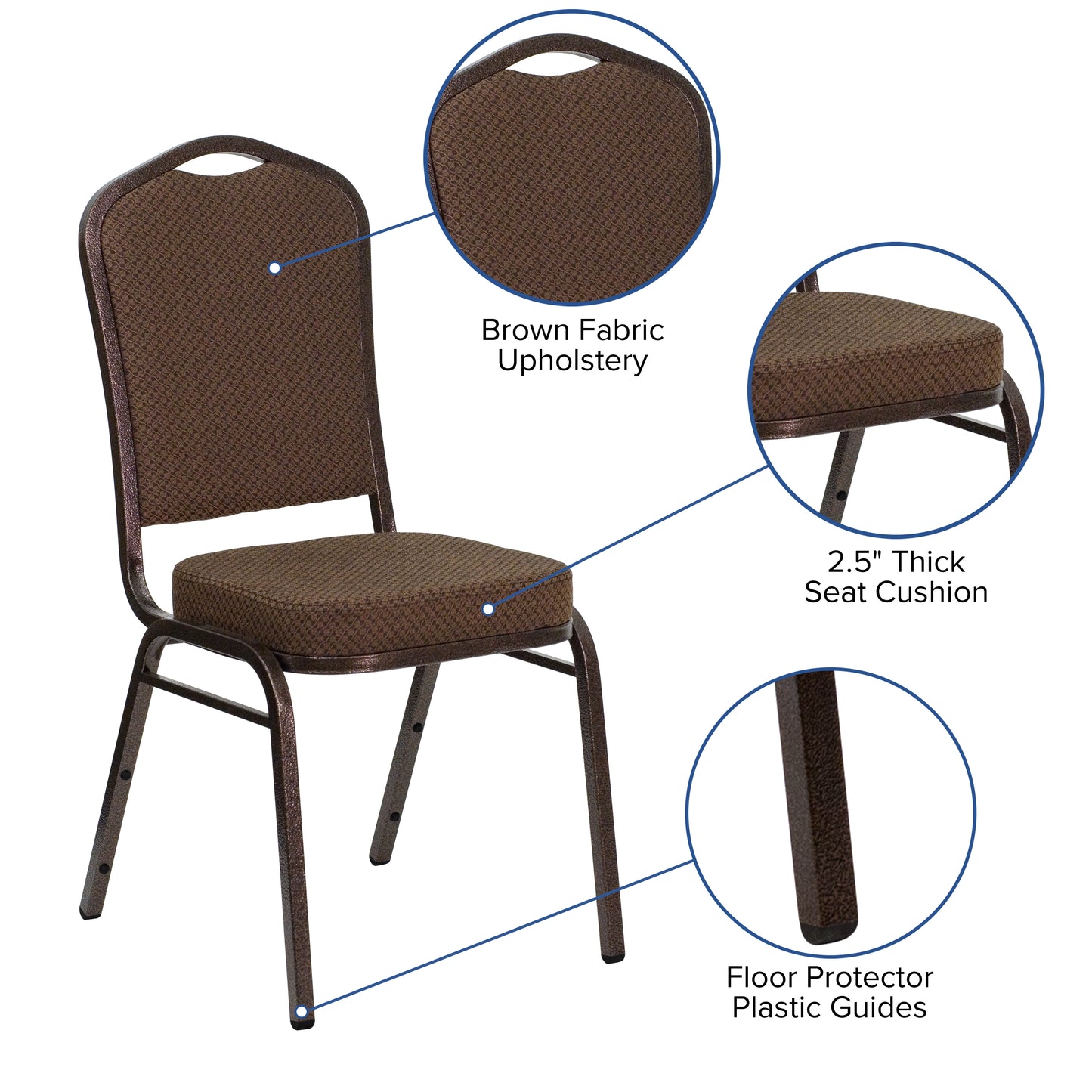 HERCULES Series Crown Back Stacking Banquet Chair in Brown Patterned Fabric - Copper Vein Frame Brown Patterned Fabric/Copper Vein Frame