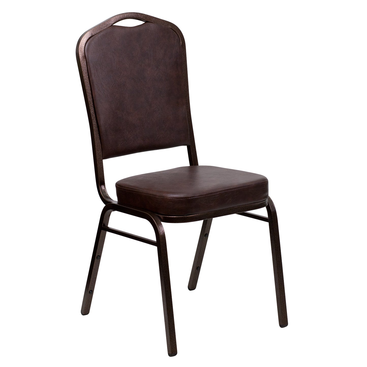 HERCULES Series Crown Back Stacking Banquet Chair in Brown Vinyl - Copper Vein Frame Brown Vinyl/Copper Vein Frame