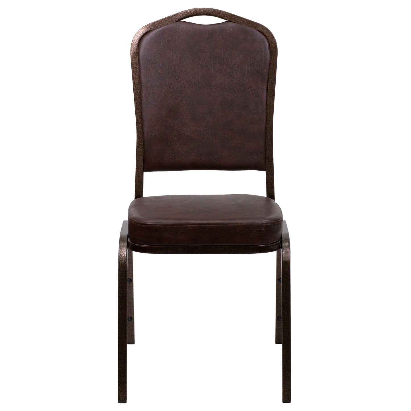 HERCULES Series Crown Back Stacking Banquet Chair in Brown Vinyl - Copper Vein Frame Brown Vinyl/Copper Vein Frame