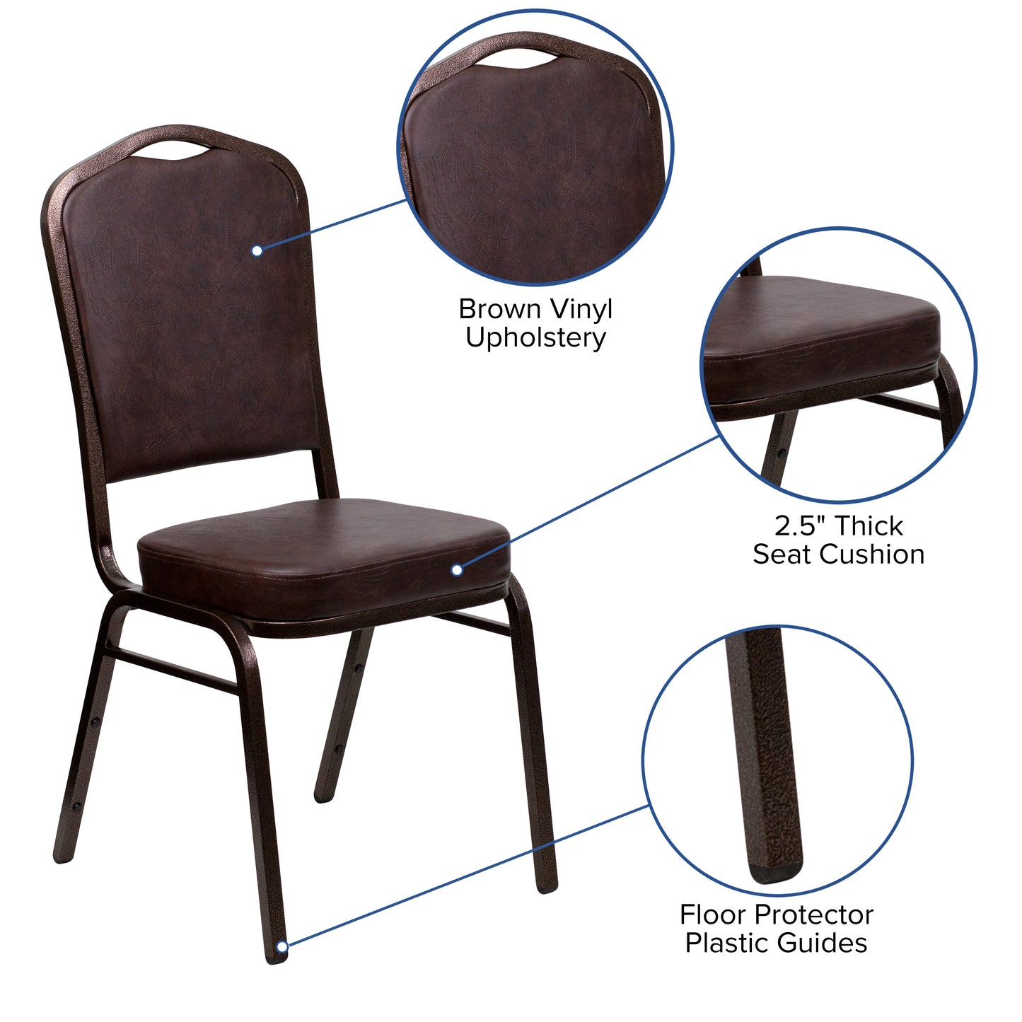 HERCULES Series Crown Back Stacking Banquet Chair in Brown Vinyl - Copper Vein Frame Brown Vinyl/Copper Vein Frame