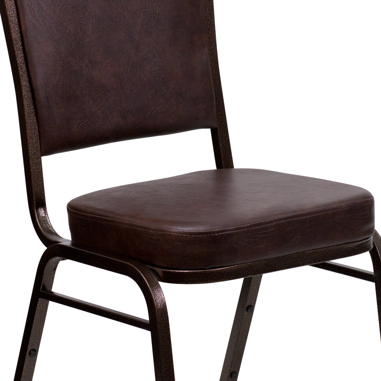 HERCULES Series Crown Back Stacking Banquet Chair in Brown Vinyl - Copper Vein Frame Brown Vinyl/Copper Vein Frame