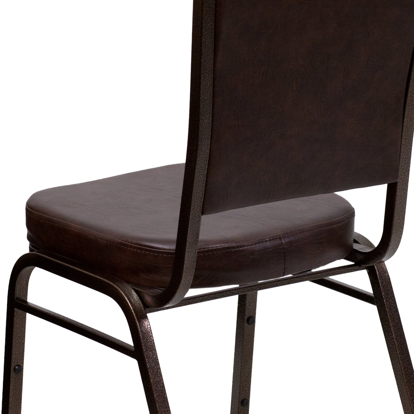 HERCULES Series Crown Back Stacking Banquet Chair in Brown Vinyl - Copper Vein Frame Brown Vinyl/Copper Vein Frame