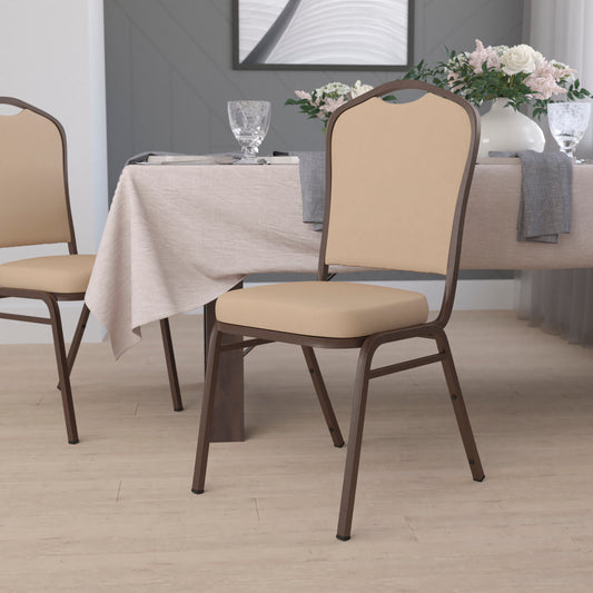 HERCULES Series Crown Back Stacking Banquet Chair in Tan Vinyl - Copper Vein Frame Tan Vinyl/Copper Vein Frame