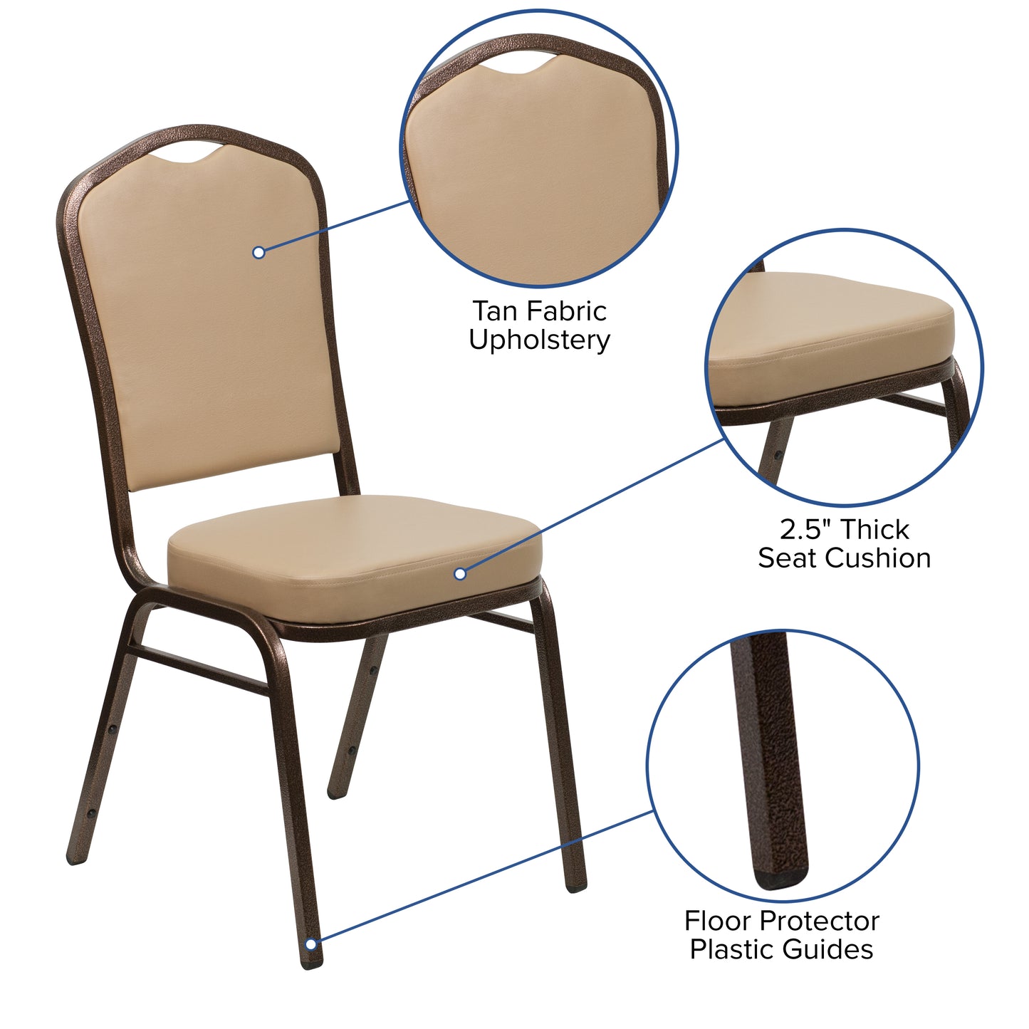 HERCULES Series Crown Back Stacking Banquet Chair in Tan Vinyl - Copper Vein Frame Tan Vinyl/Copper Vein Frame