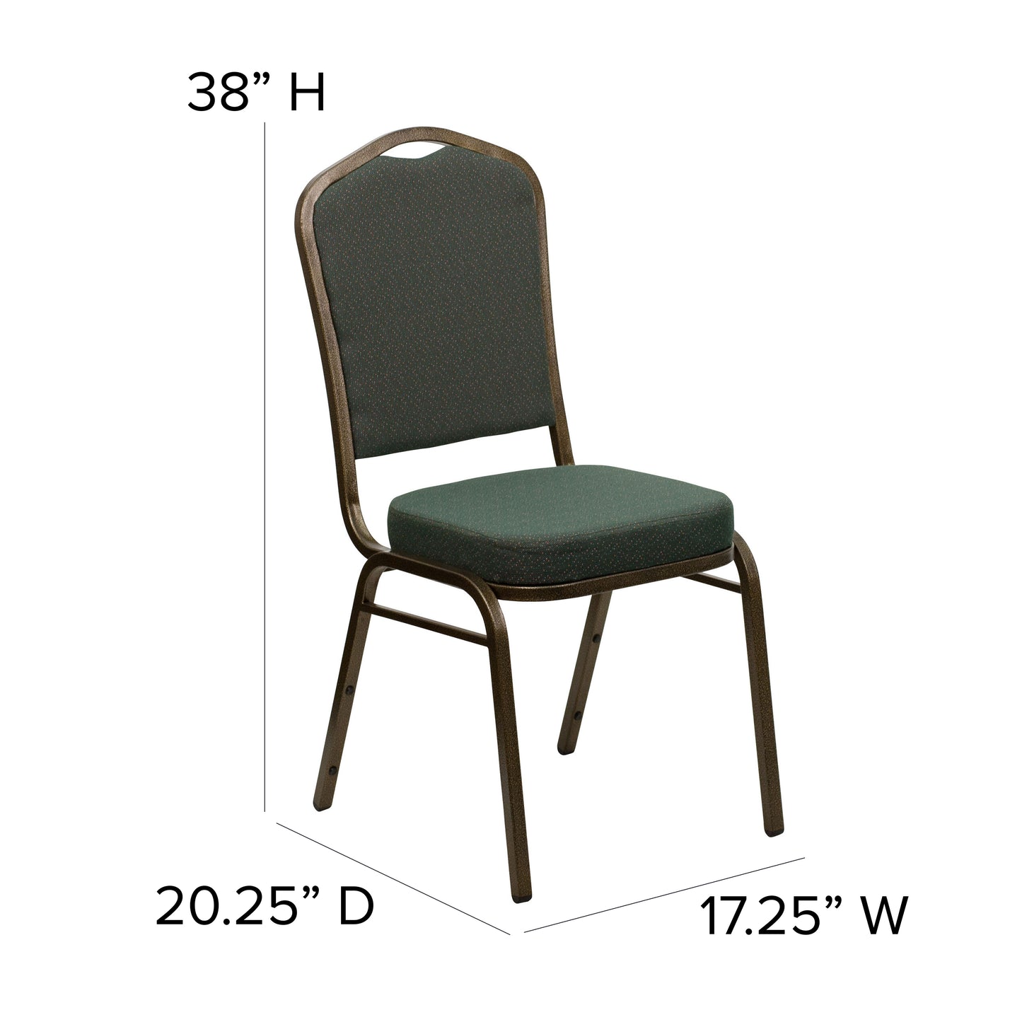 HERCULES Series Crown Back Stacking Banquet Chair in Green Patterned Fabric - Gold Vein Frame Green Patterned Fabric/Gold Vein Frame