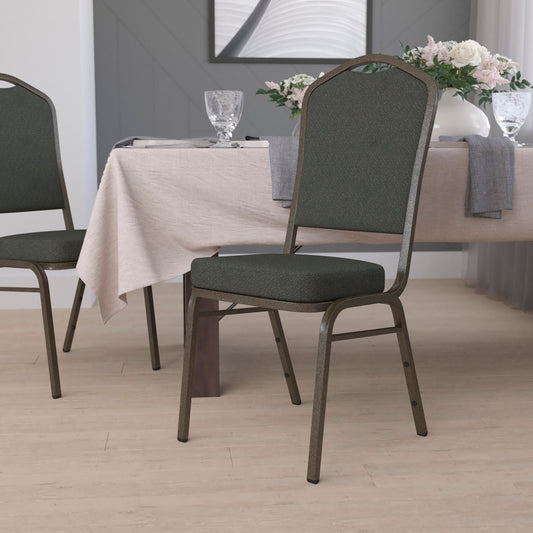 HERCULES Series Crown Back Stacking Banquet Chair in Green Patterned Fabric - Gold Vein Frame Green Patterned Fabric/Gold Vein Frame