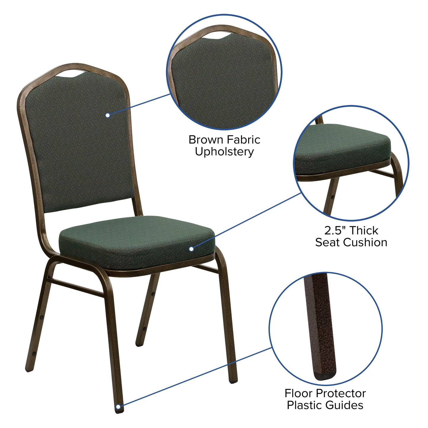 HERCULES Series Crown Back Stacking Banquet Chair in Green Patterned Fabric - Gold Vein Frame Green Patterned Fabric/Gold Vein Frame