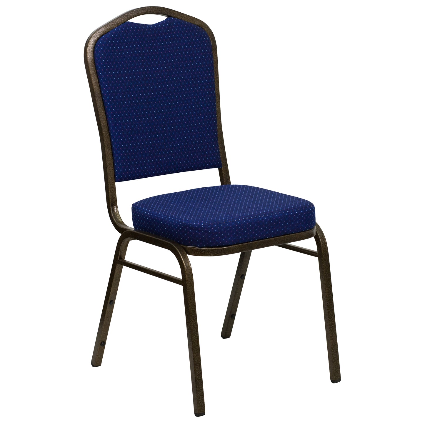 HERCULES Series Crown Back Stacking Banquet Chair in Navy Blue Patterned Fabric - Gold Vein Frame Navy Blue Patterned Fabric/Gold Vein Frame