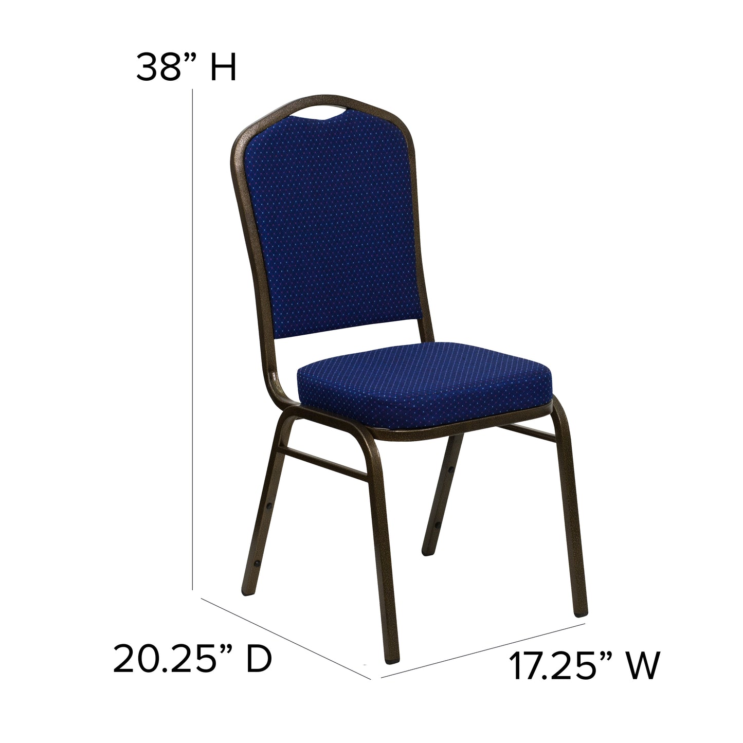 HERCULES Series Crown Back Stacking Banquet Chair in Navy Blue Patterned Fabric - Gold Vein Frame Navy Blue Patterned Fabric/Gold Vein Frame