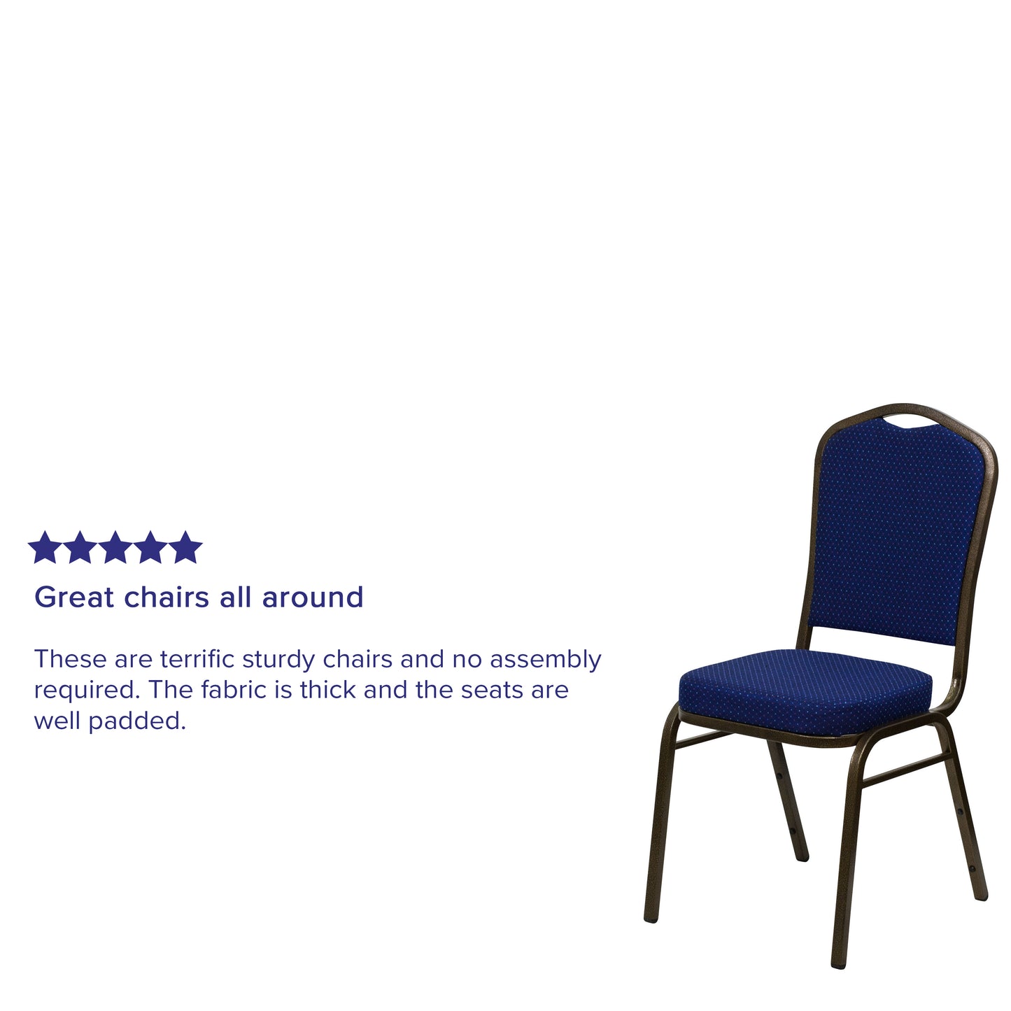 HERCULES Series Crown Back Stacking Banquet Chair in Navy Blue Patterned Fabric - Gold Vein Frame Navy Blue Patterned Fabric/Gold Vein Frame