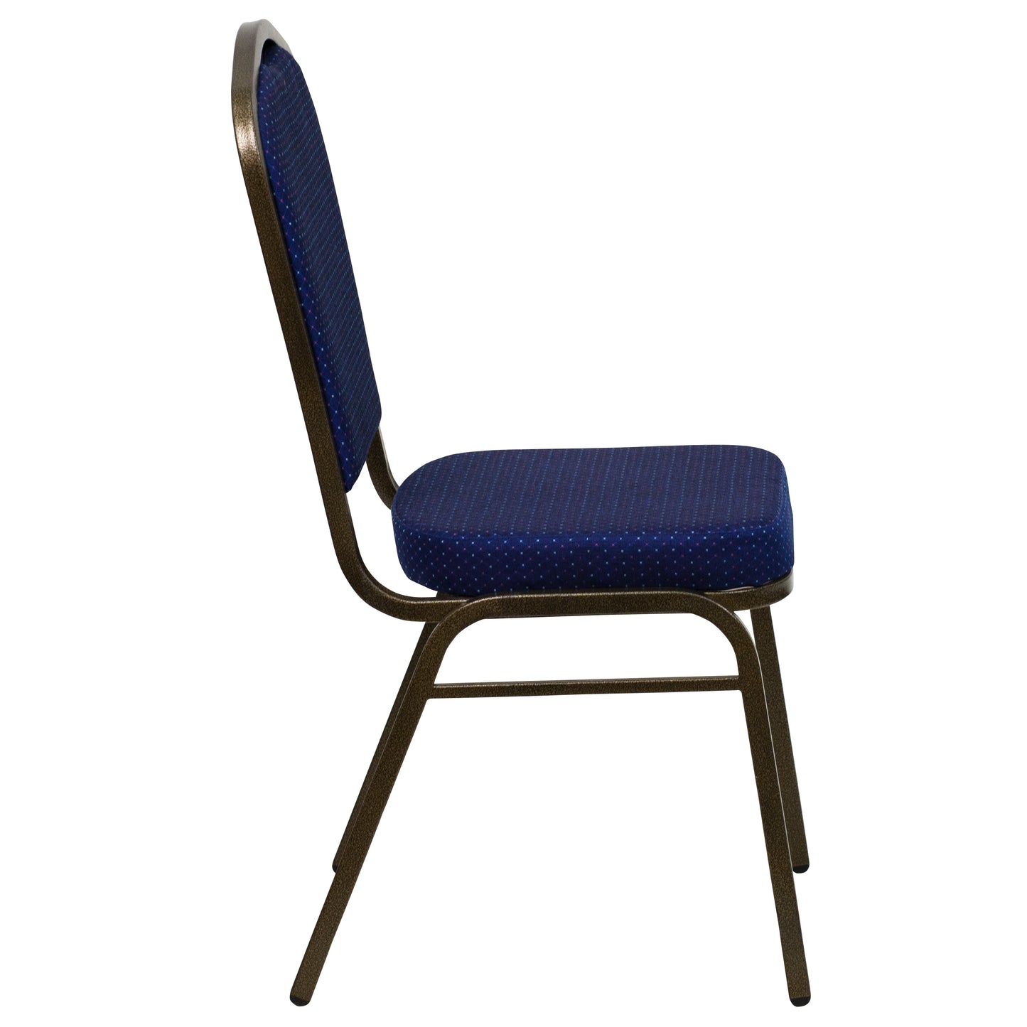 HERCULES Series Crown Back Stacking Banquet Chair in Navy Blue Patterned Fabric - Gold Vein Frame Navy Blue Patterned Fabric/Gold Vein Frame