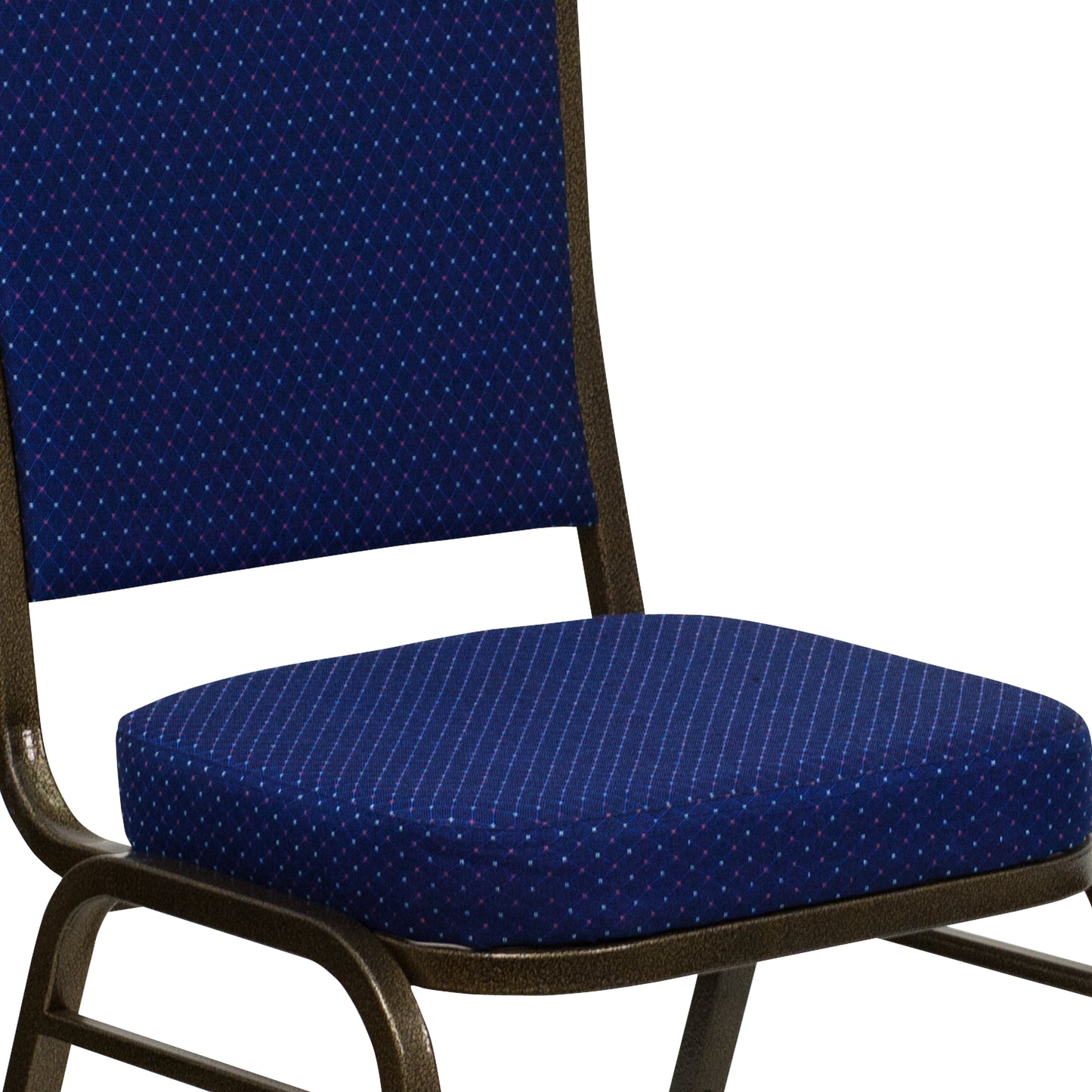 HERCULES Series Crown Back Stacking Banquet Chair in Navy Blue Patterned Fabric - Gold Vein Frame Navy Blue Patterned Fabric/Gold Vein Frame