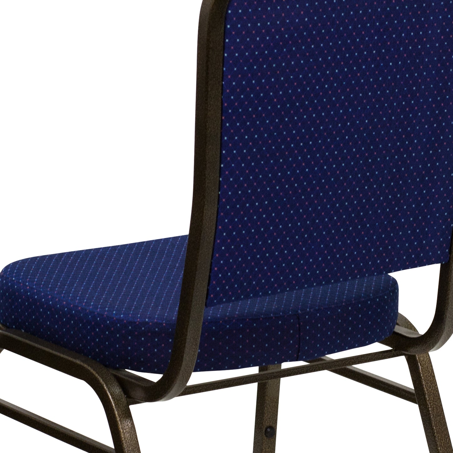 HERCULES Series Crown Back Stacking Banquet Chair in Navy Blue Patterned Fabric - Gold Vein Frame Navy Blue Patterned Fabric/Gold Vein Frame
