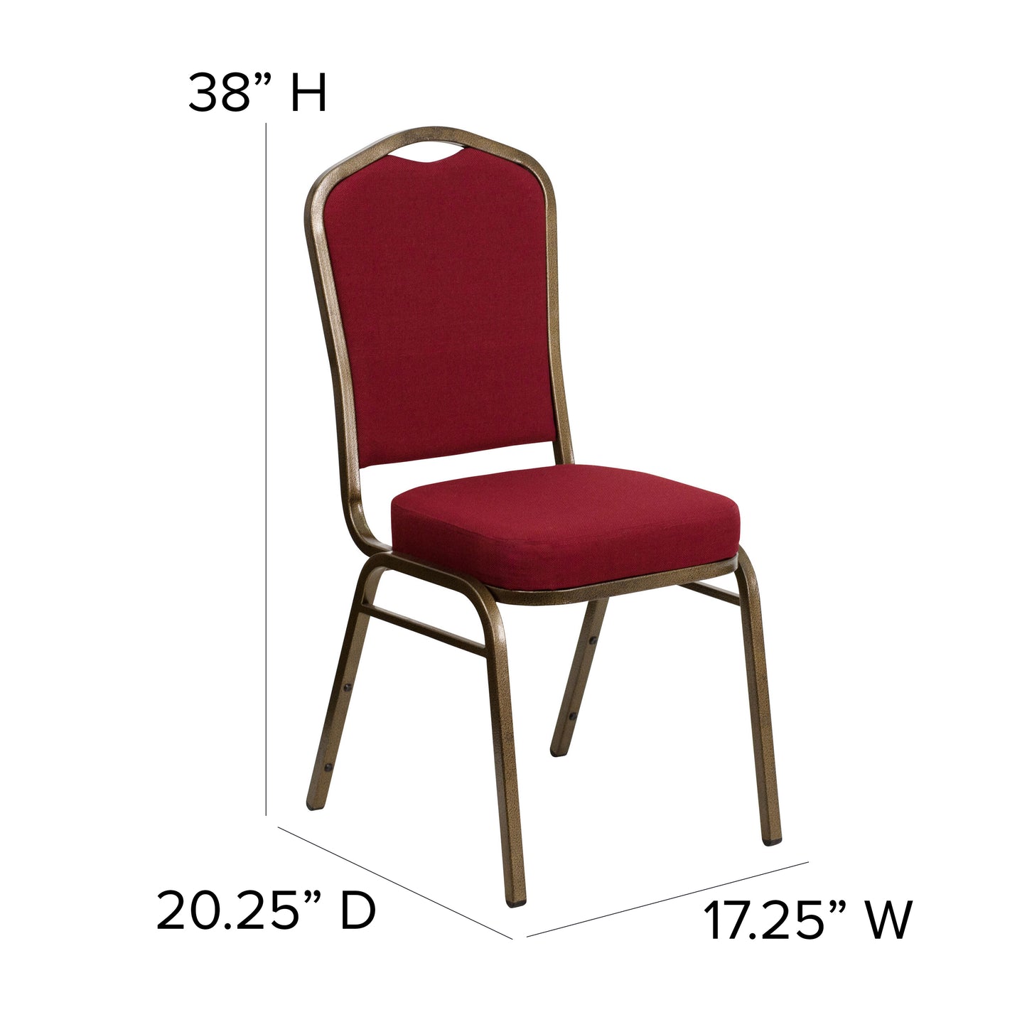 HERCULES Series Crown Back Stacking Banquet Chair in Burgundy Fabric - Gold Vein Frame Burgundy Fabric/Gold Vein Frame
