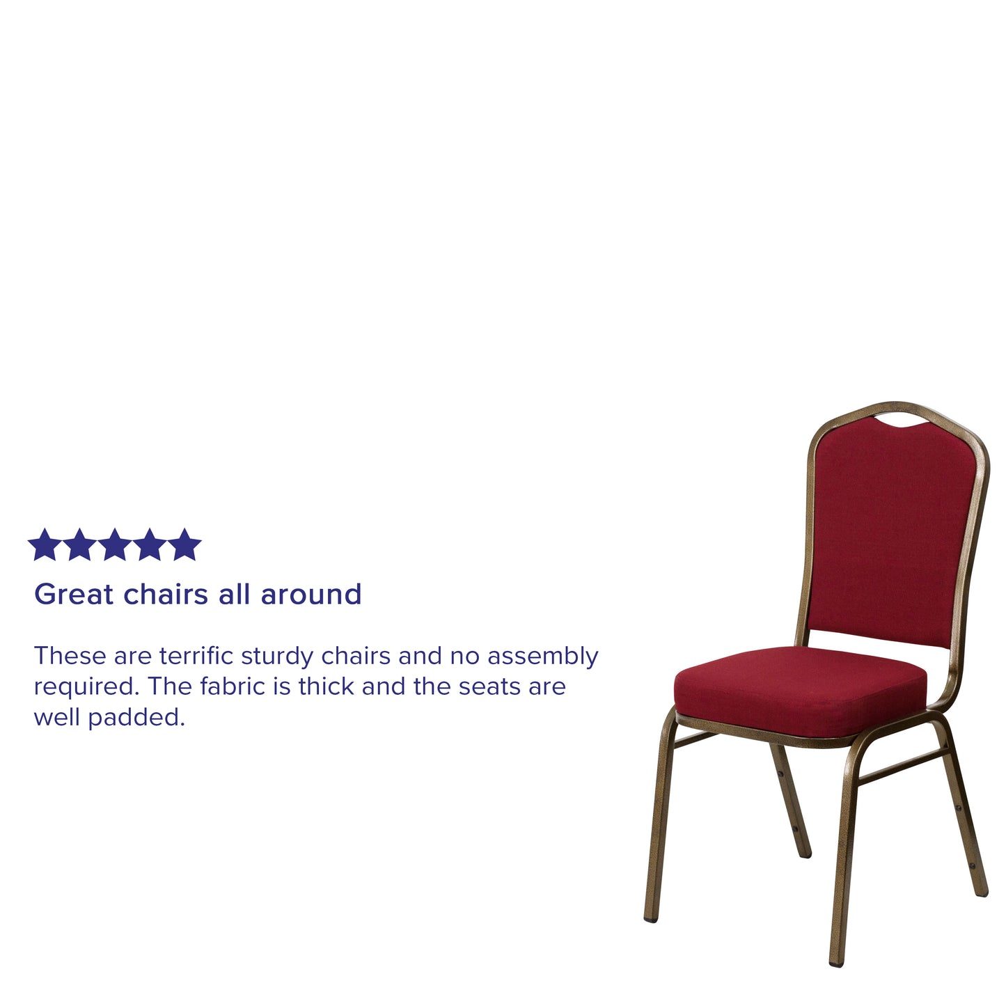 HERCULES Series Crown Back Stacking Banquet Chair in Burgundy Fabric - Gold Vein Frame Burgundy Fabric/Gold Vein Frame
