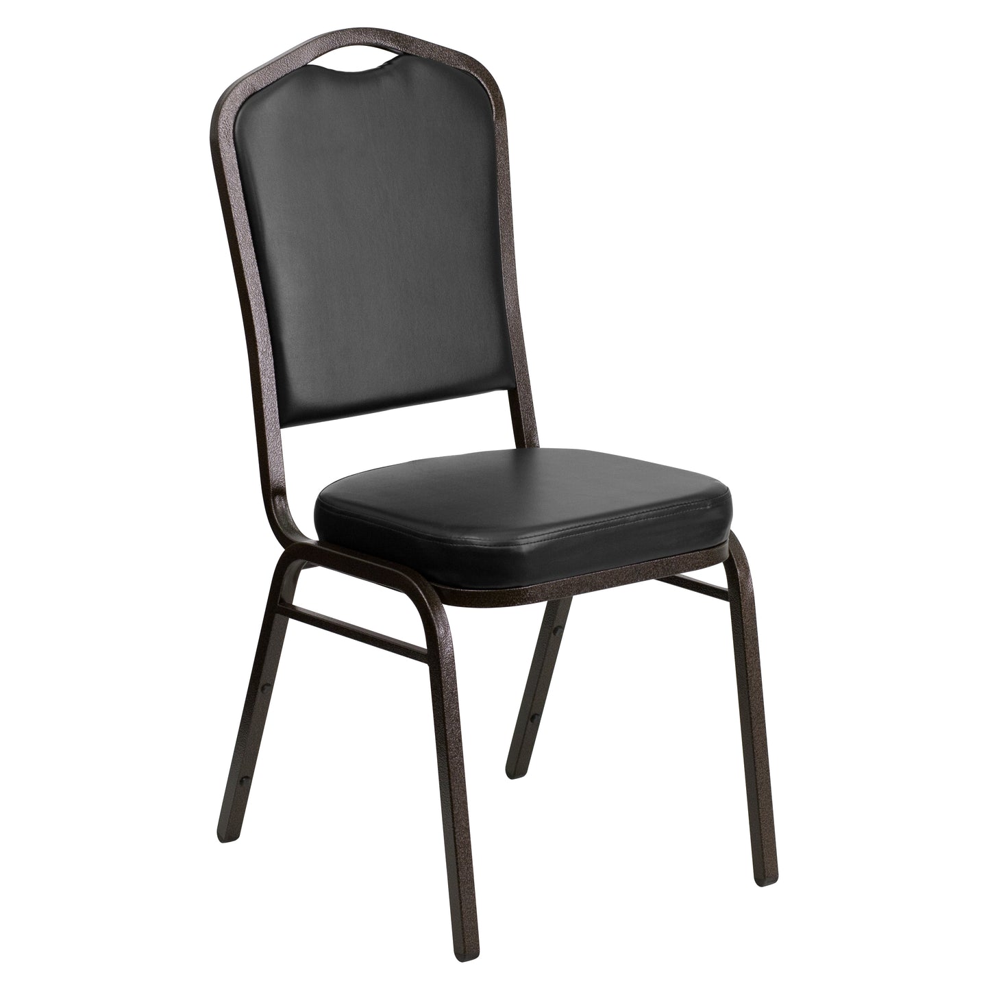 HERCULES Series Crown Back Stacking Banquet Chair in Black Vinyl - Gold Vein Frame Black Vinyl/Gold Vein Frame