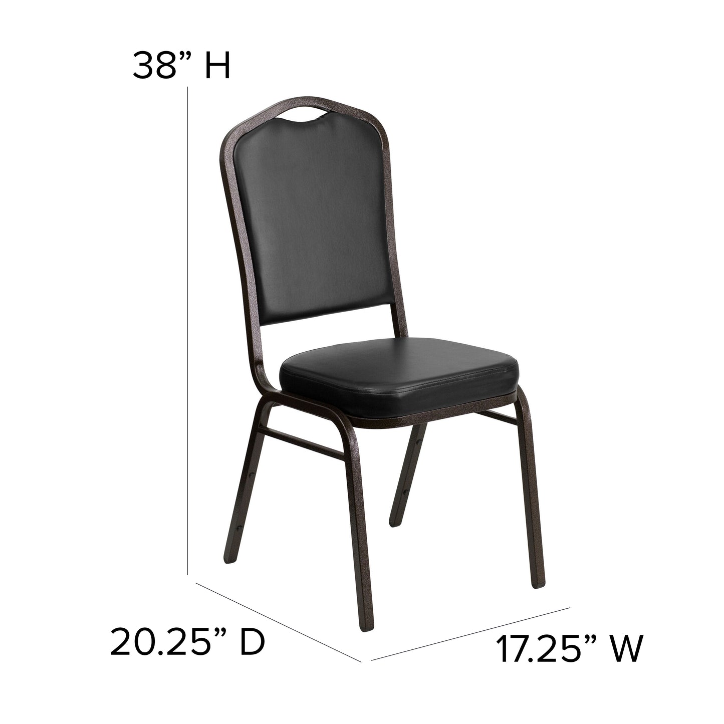 HERCULES Series Crown Back Stacking Banquet Chair in Black Vinyl - Gold Vein Frame Black Vinyl/Gold Vein Frame