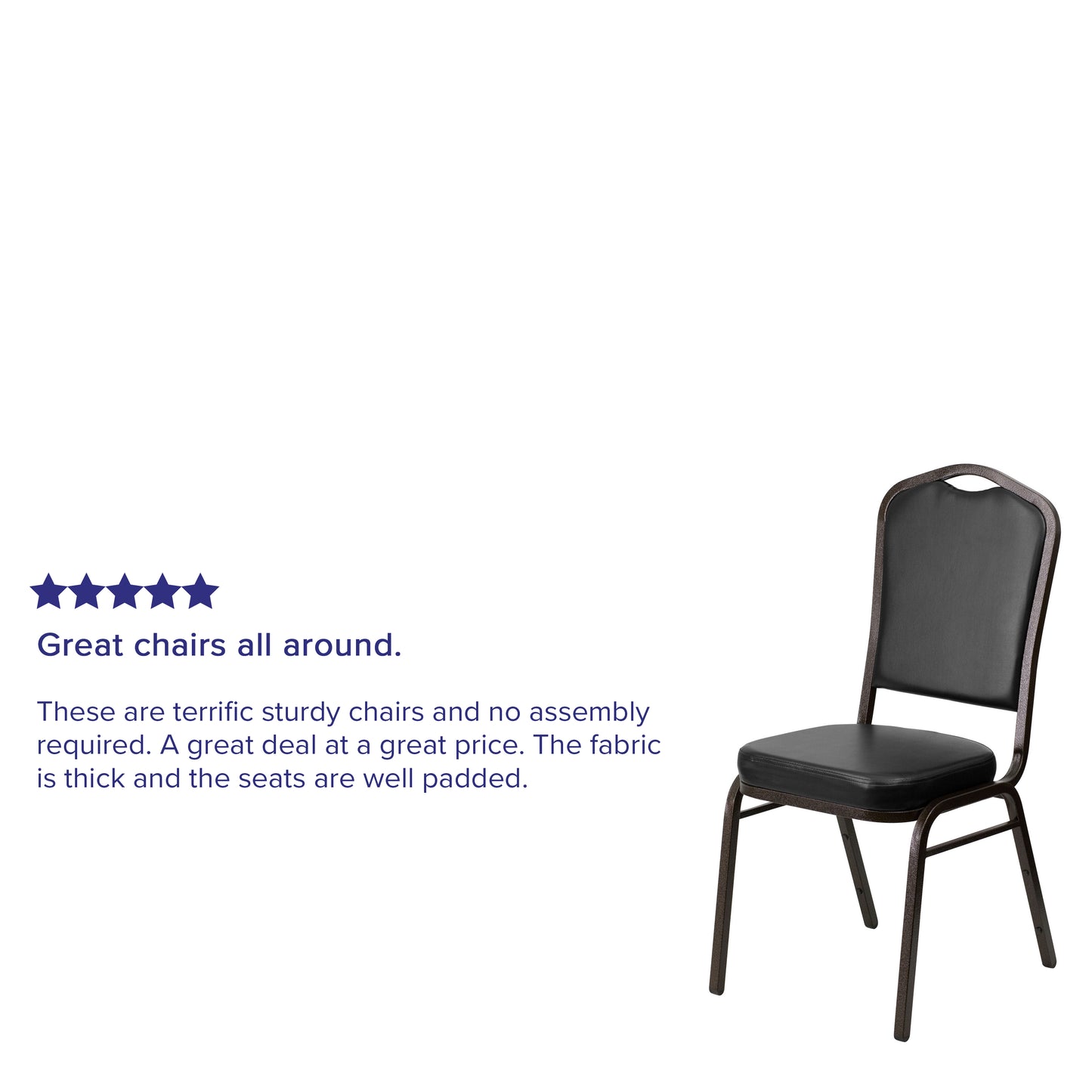 HERCULES Series Crown Back Stacking Banquet Chair in Black Vinyl - Gold Vein Frame Black Vinyl/Gold Vein Frame