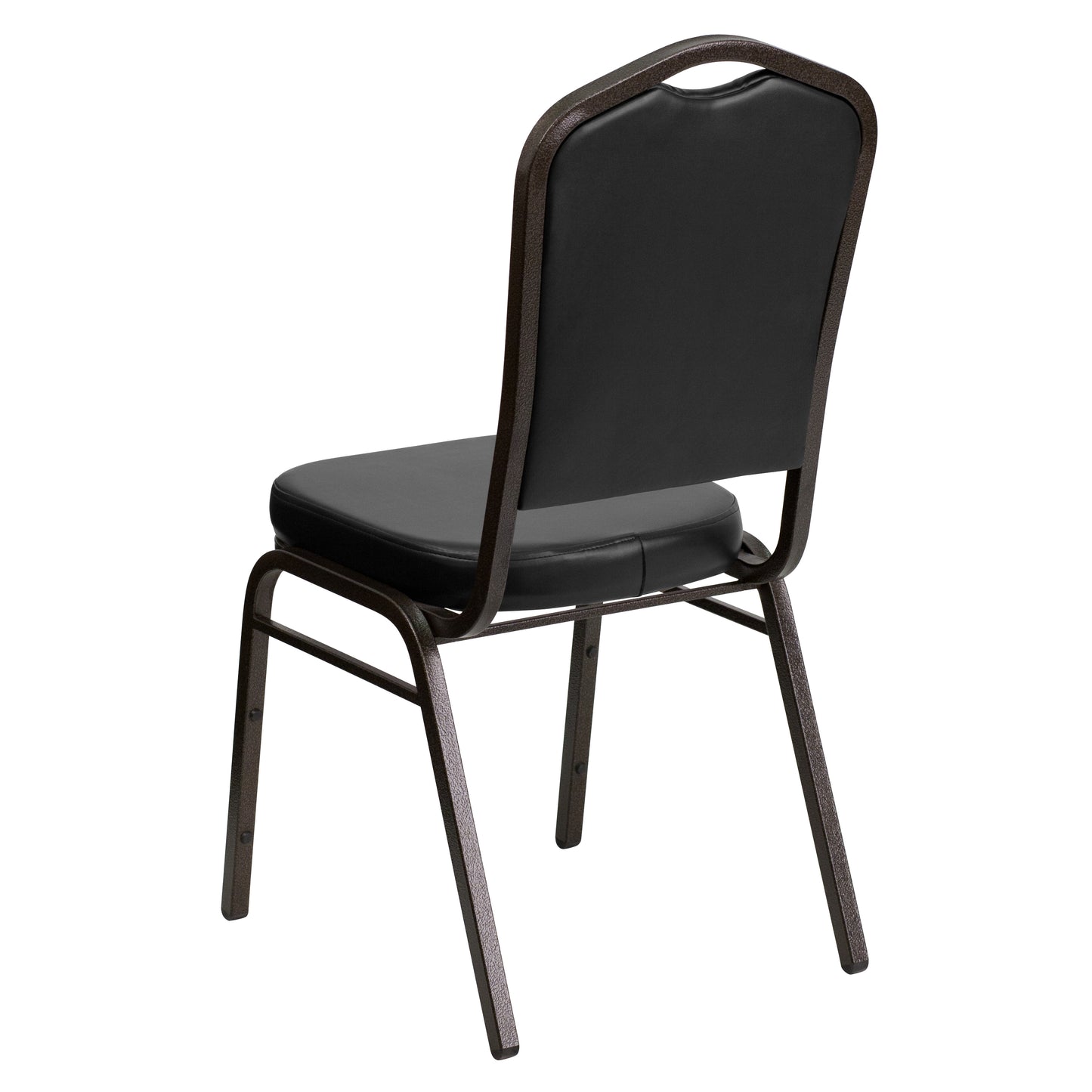 HERCULES Series Crown Back Stacking Banquet Chair in Black Vinyl - Gold Vein Frame Black Vinyl/Gold Vein Frame