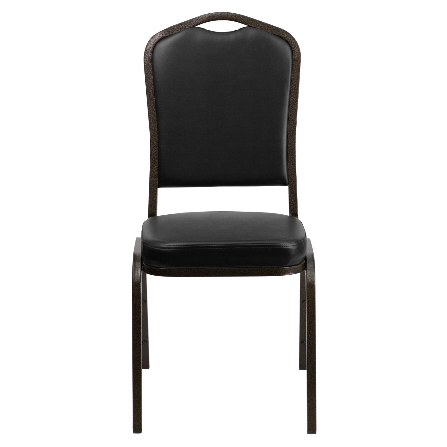 HERCULES Series Crown Back Stacking Banquet Chair in Black Vinyl - Gold Vein Frame Black Vinyl/Gold Vein Frame