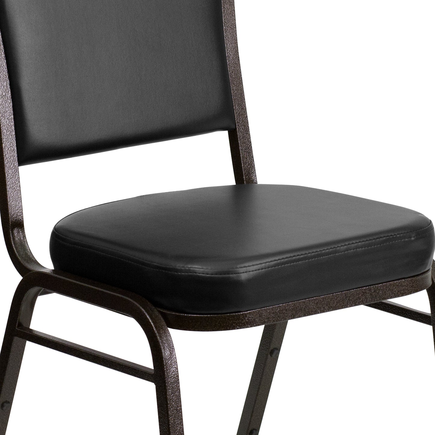 HERCULES Series Crown Back Stacking Banquet Chair in Black Vinyl - Gold Vein Frame Black Vinyl/Gold Vein Frame