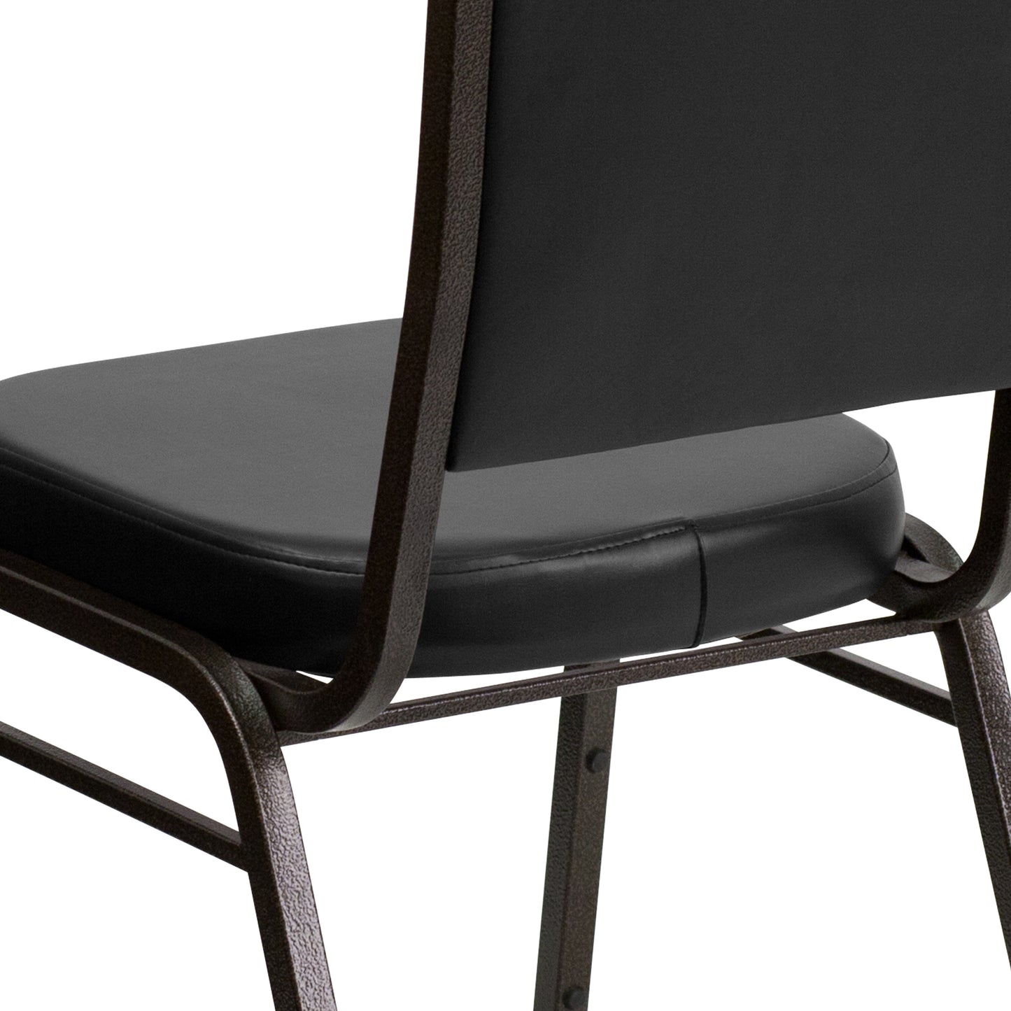 HERCULES Series Crown Back Stacking Banquet Chair in Black Vinyl - Gold Vein Frame Black Vinyl/Gold Vein Frame
