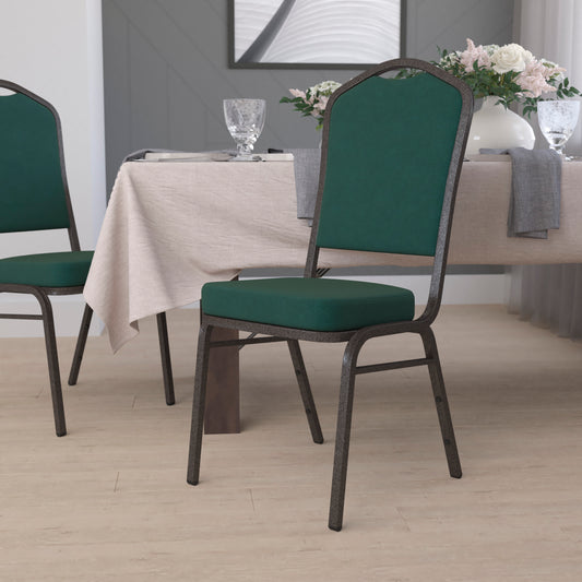 HERCULES Series Crown Back Stacking Banquet Chair in Green Fabric - Gold Vein Frame Green Fabric/Gold Vein Frame
