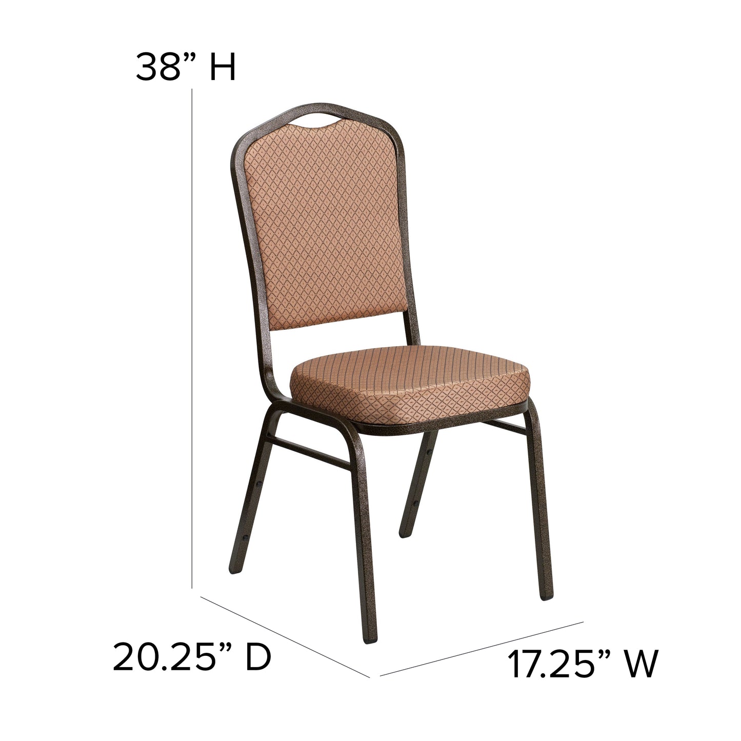 HERCULES Series Crown Back Stacking Banquet Chair in Gold Diamond Patterned Fabric - Gold Vein Frame Gold Diamond Patterned Fabric/Gold Vein Frame