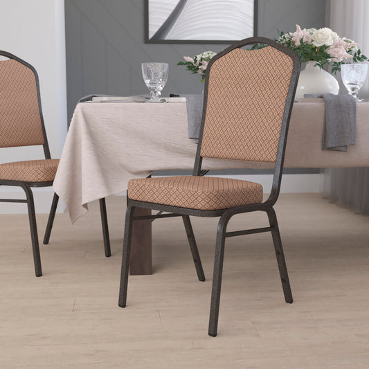 HERCULES Series Crown Back Stacking Banquet Chair in Gold Diamond Patterned Fabric - Gold Vein Frame Gold Diamond Patterned Fabric/Gold Vein Frame
