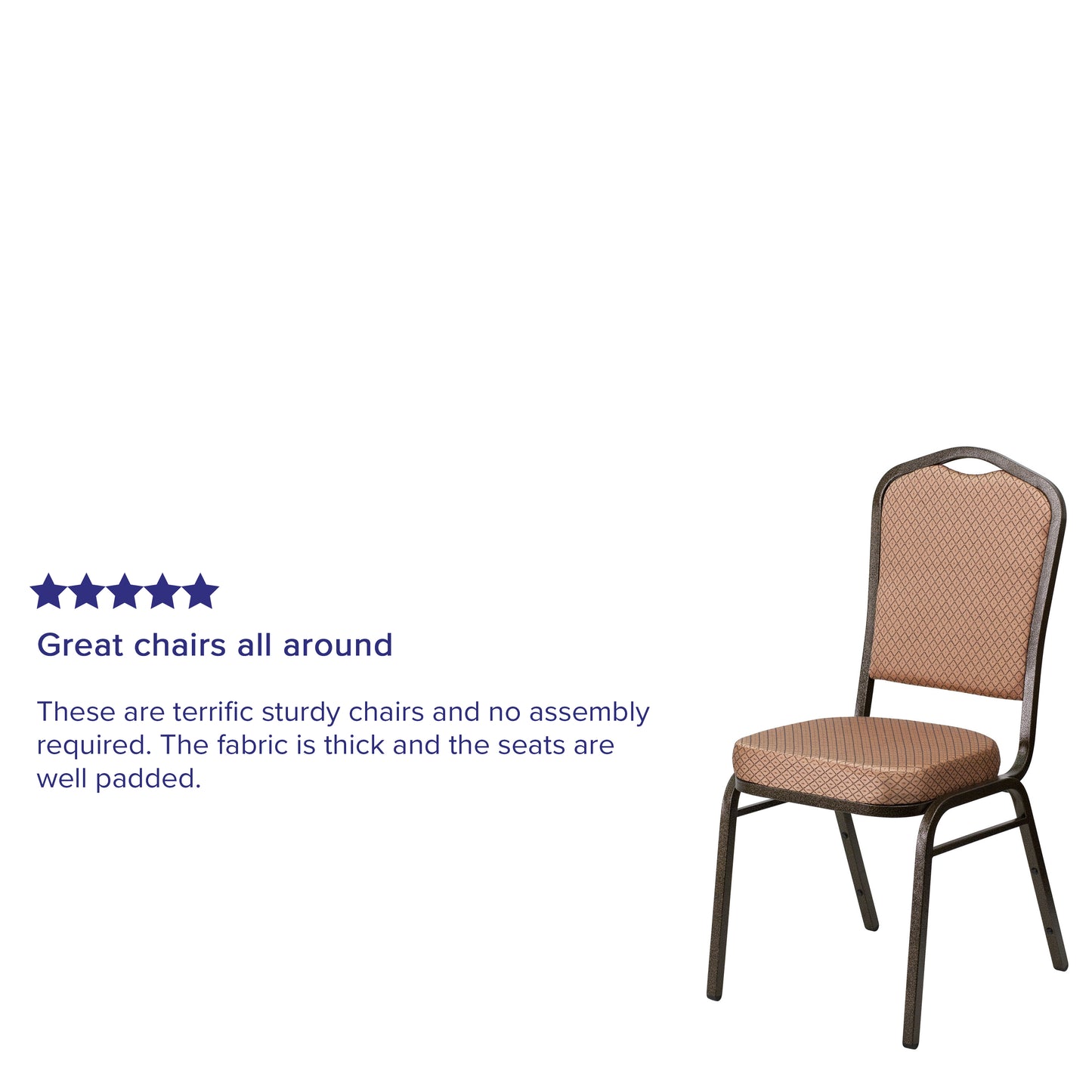 HERCULES Series Crown Back Stacking Banquet Chair in Gold Diamond Patterned Fabric - Gold Vein Frame Gold Diamond Patterned Fabric/Gold Vein Frame