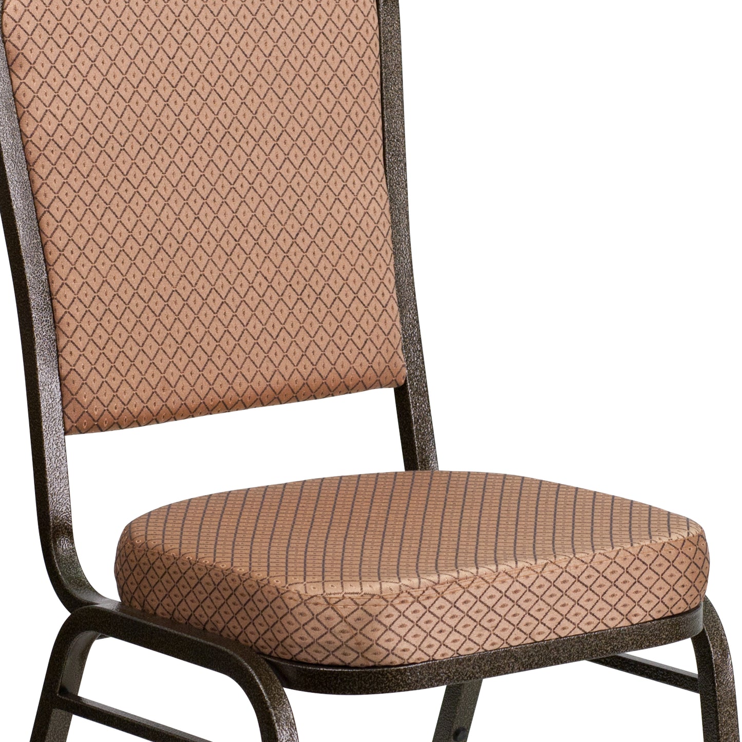 HERCULES Series Crown Back Stacking Banquet Chair in Gold Diamond Patterned Fabric - Gold Vein Frame Gold Diamond Patterned Fabric/Gold Vein Frame