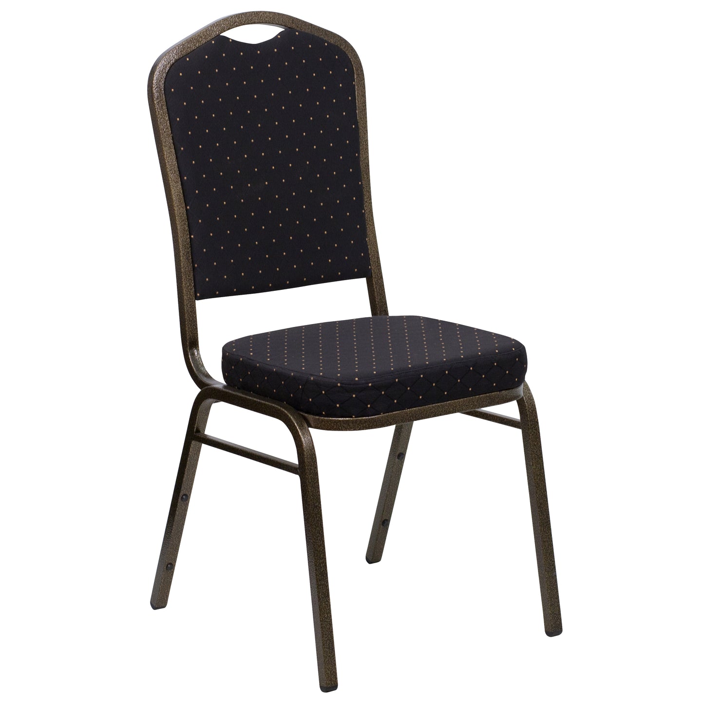 HERCULES Series Crown Back Stacking Banquet Chair in Black Patterned Fabric - Gold Vein Frame Black Patterned Fabric/Gold Vein Frame