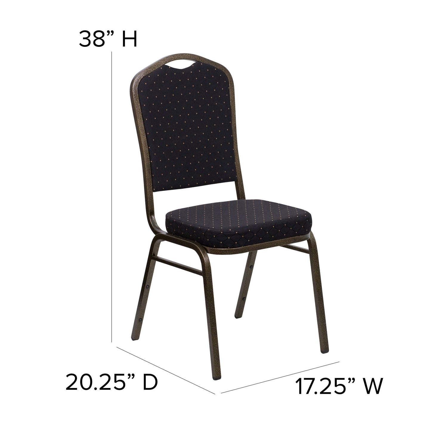 HERCULES Series Crown Back Stacking Banquet Chair in Black Patterned Fabric - Gold Vein Frame Black Patterned Fabric/Gold Vein Frame