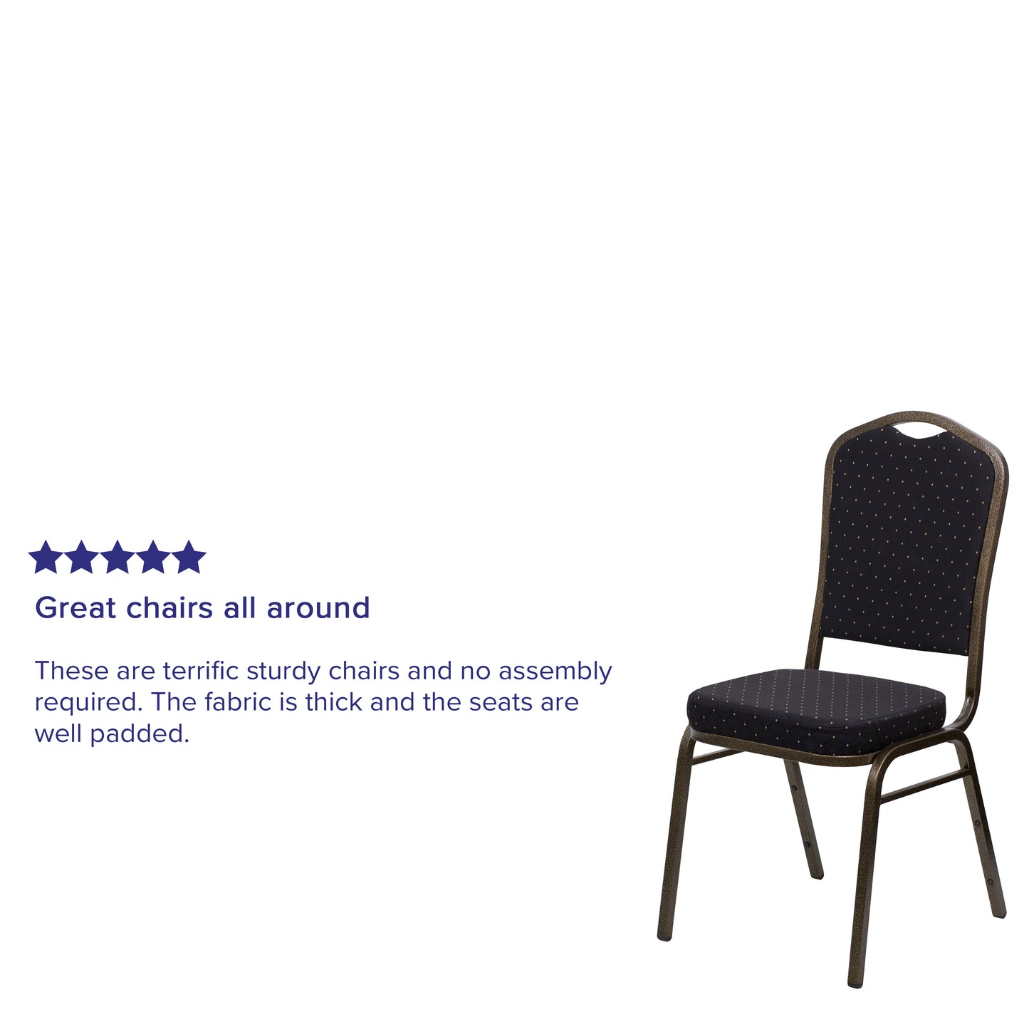 HERCULES Series Crown Back Stacking Banquet Chair in Black Patterned Fabric - Gold Vein Frame Black Patterned Fabric/Gold Vein Frame