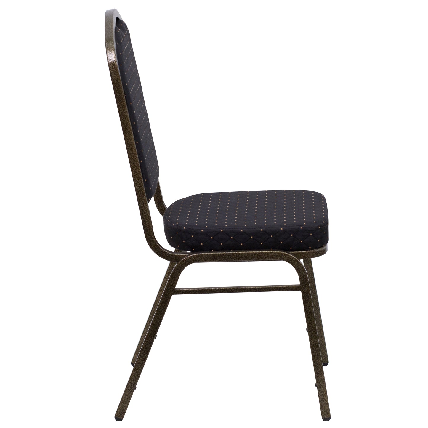 HERCULES Series Crown Back Stacking Banquet Chair in Black Patterned Fabric - Gold Vein Frame Black Patterned Fabric/Gold Vein Frame