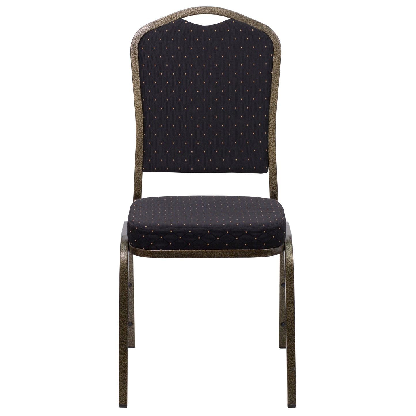 HERCULES Series Crown Back Stacking Banquet Chair in Black Patterned Fabric - Gold Vein Frame Black Patterned Fabric/Gold Vein Frame