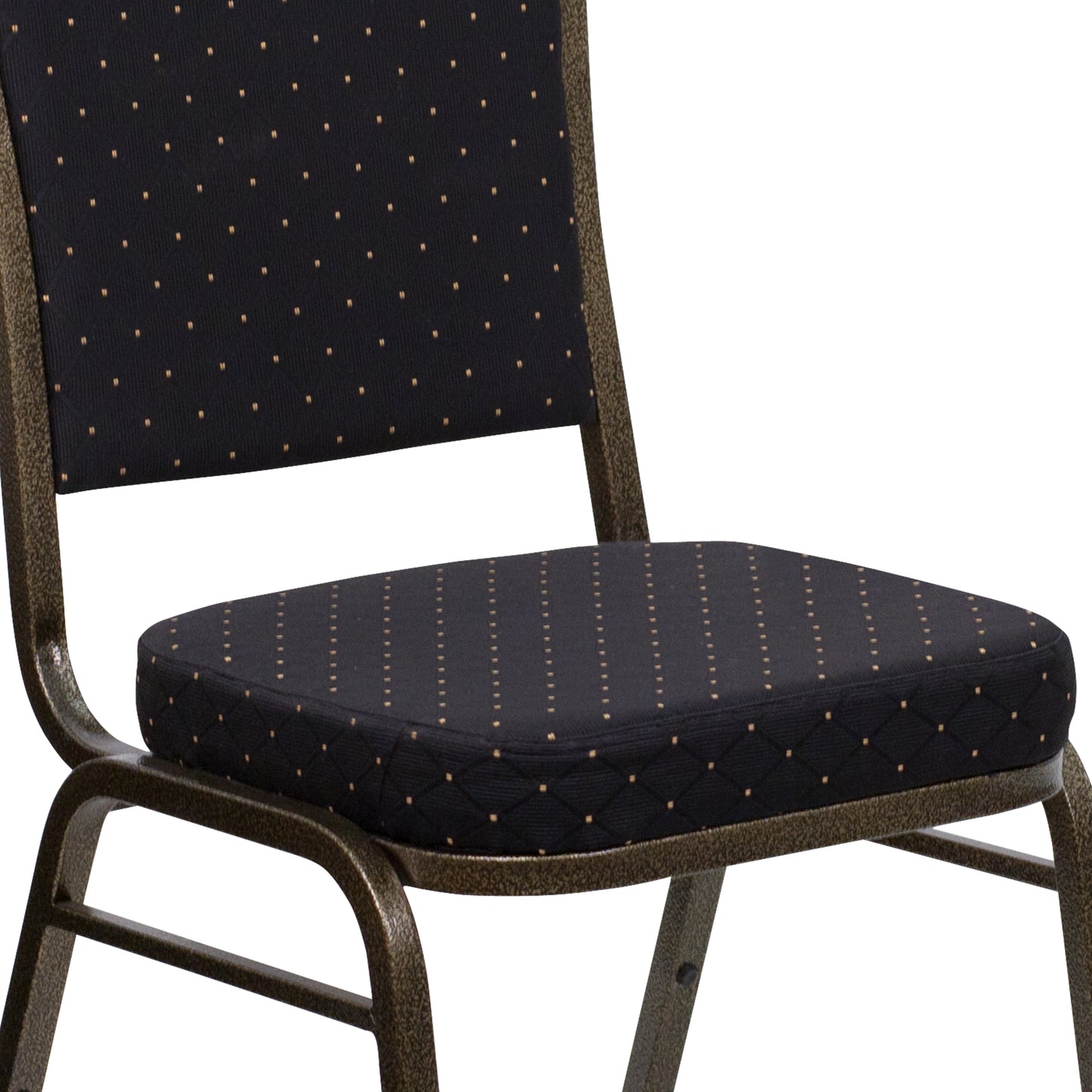 HERCULES Series Crown Back Stacking Banquet Chair in Black Patterned Fabric - Gold Vein Frame Black Patterned Fabric/Gold Vein Frame