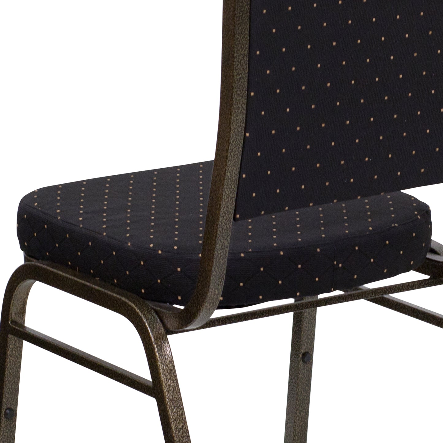 HERCULES Series Crown Back Stacking Banquet Chair in Black Patterned Fabric - Gold Vein Frame Black Patterned Fabric/Gold Vein Frame