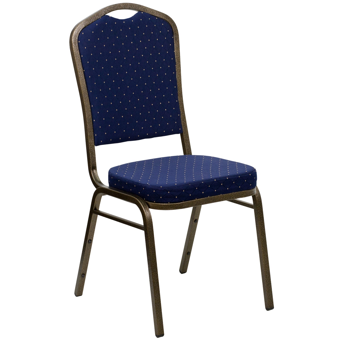 HERCULES Series Crown Back Stacking Banquet Chair in Navy Blue Dot Patterned Fabric - Gold Vein Frame Navy Blue Dot Patterned Fabric/Gold Vein Frame