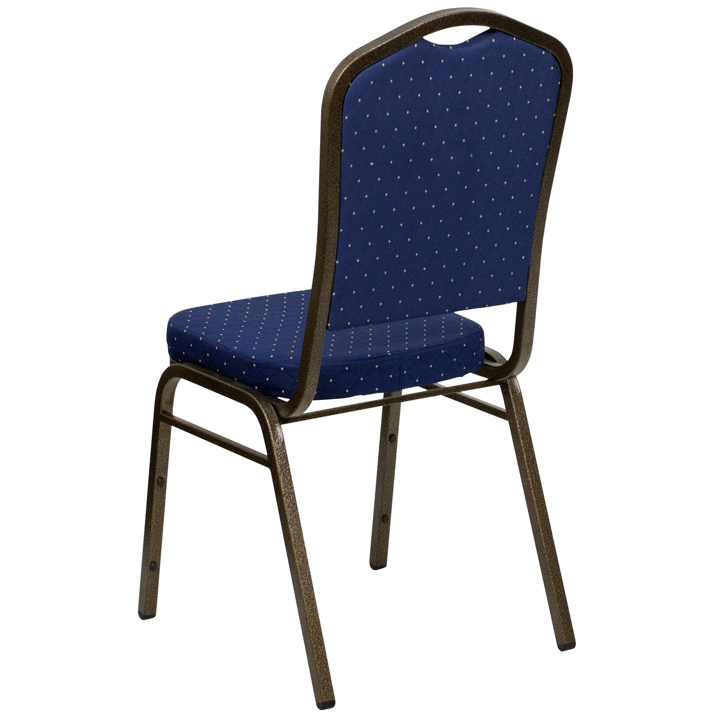HERCULES Series Crown Back Stacking Banquet Chair in Navy Blue Dot Patterned Fabric - Gold Vein Frame Navy Blue Dot Patterned Fabric/Gold Vein Frame