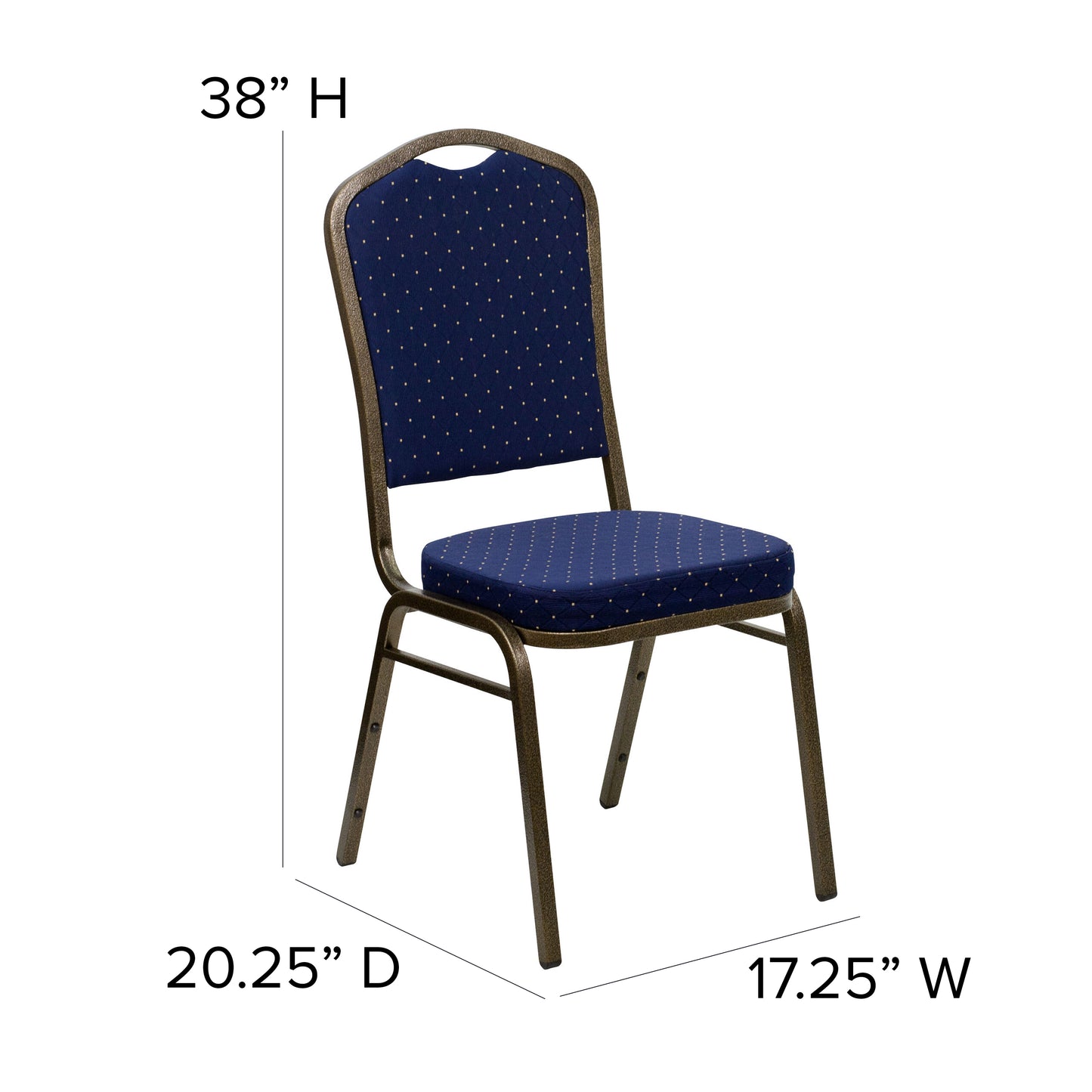 HERCULES Series Crown Back Stacking Banquet Chair in Navy Blue Dot Patterned Fabric - Gold Vein Frame Navy Blue Dot Patterned Fabric/Gold Vein Frame