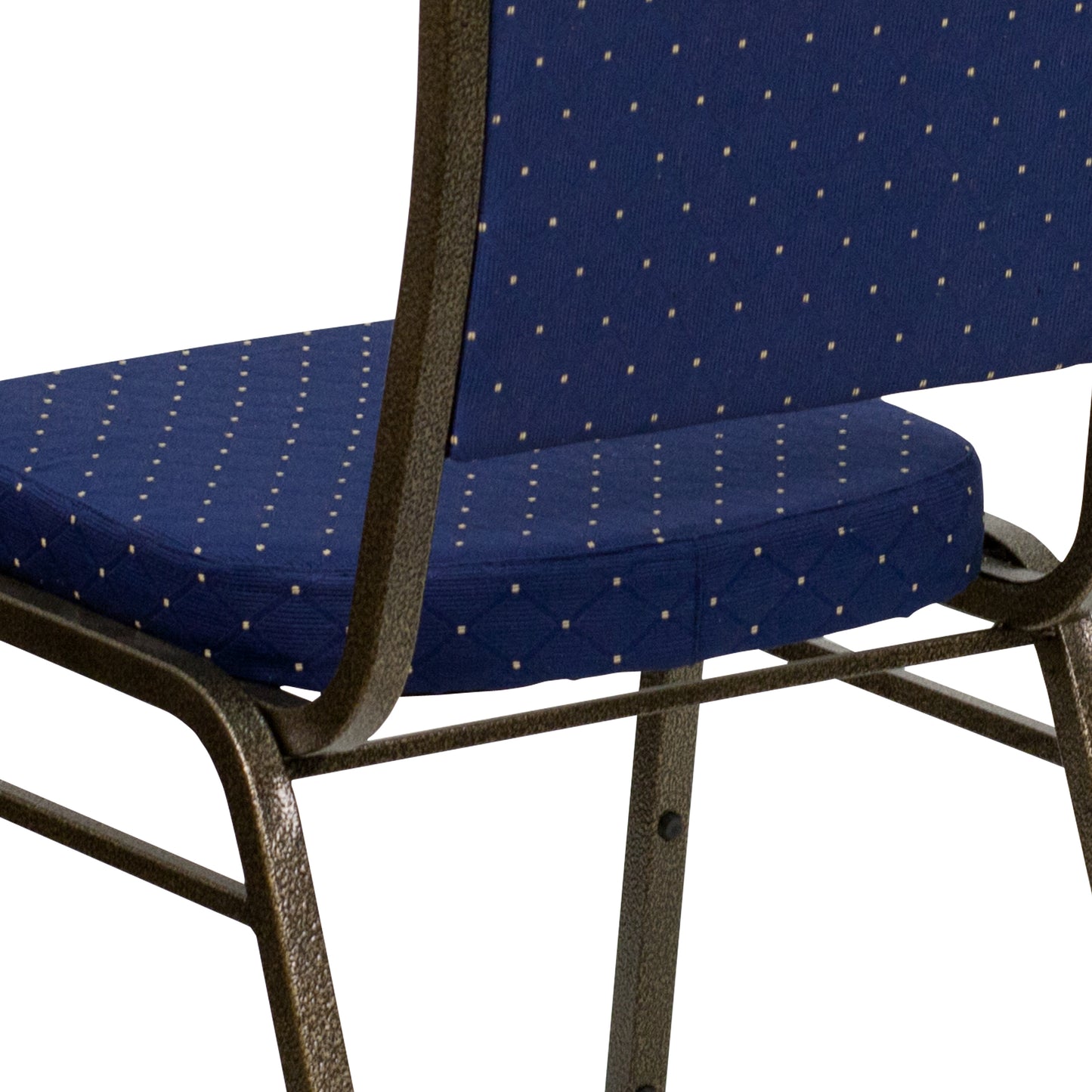 HERCULES Series Crown Back Stacking Banquet Chair in Navy Blue Dot Patterned Fabric - Gold Vein Frame Navy Blue Dot Patterned Fabric/Gold Vein Frame
