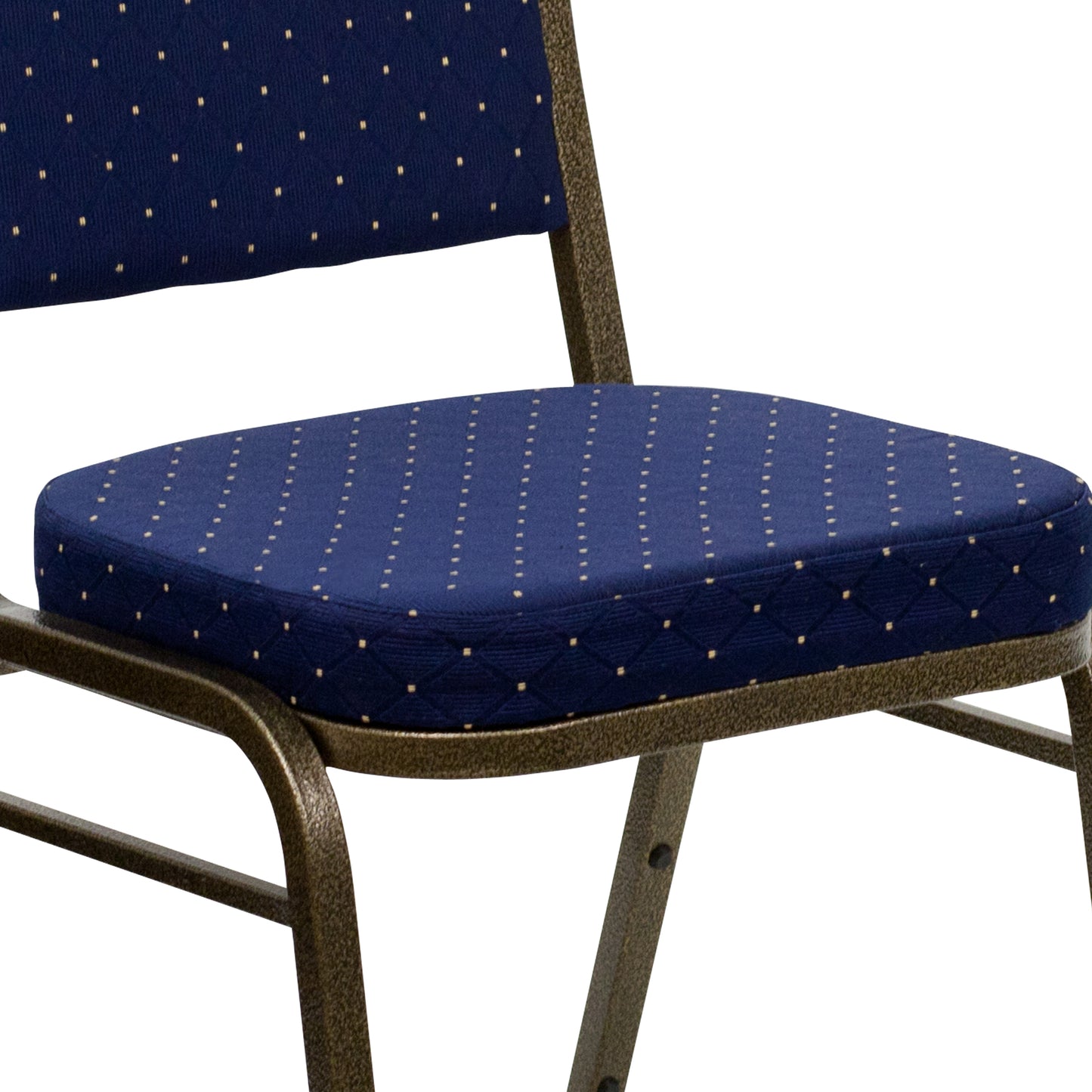 HERCULES Series Crown Back Stacking Banquet Chair in Navy Blue Dot Patterned Fabric - Gold Vein Frame Navy Blue Dot Patterned Fabric/Gold Vein Frame