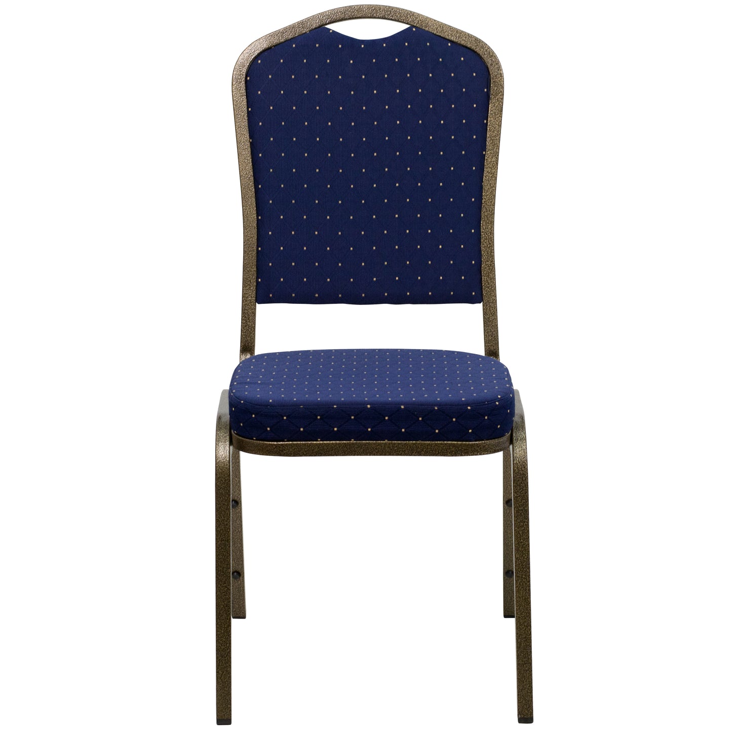 HERCULES Series Crown Back Stacking Banquet Chair in Navy Blue Dot Patterned Fabric - Gold Vein Frame Navy Blue Dot Patterned Fabric/Gold Vein Frame