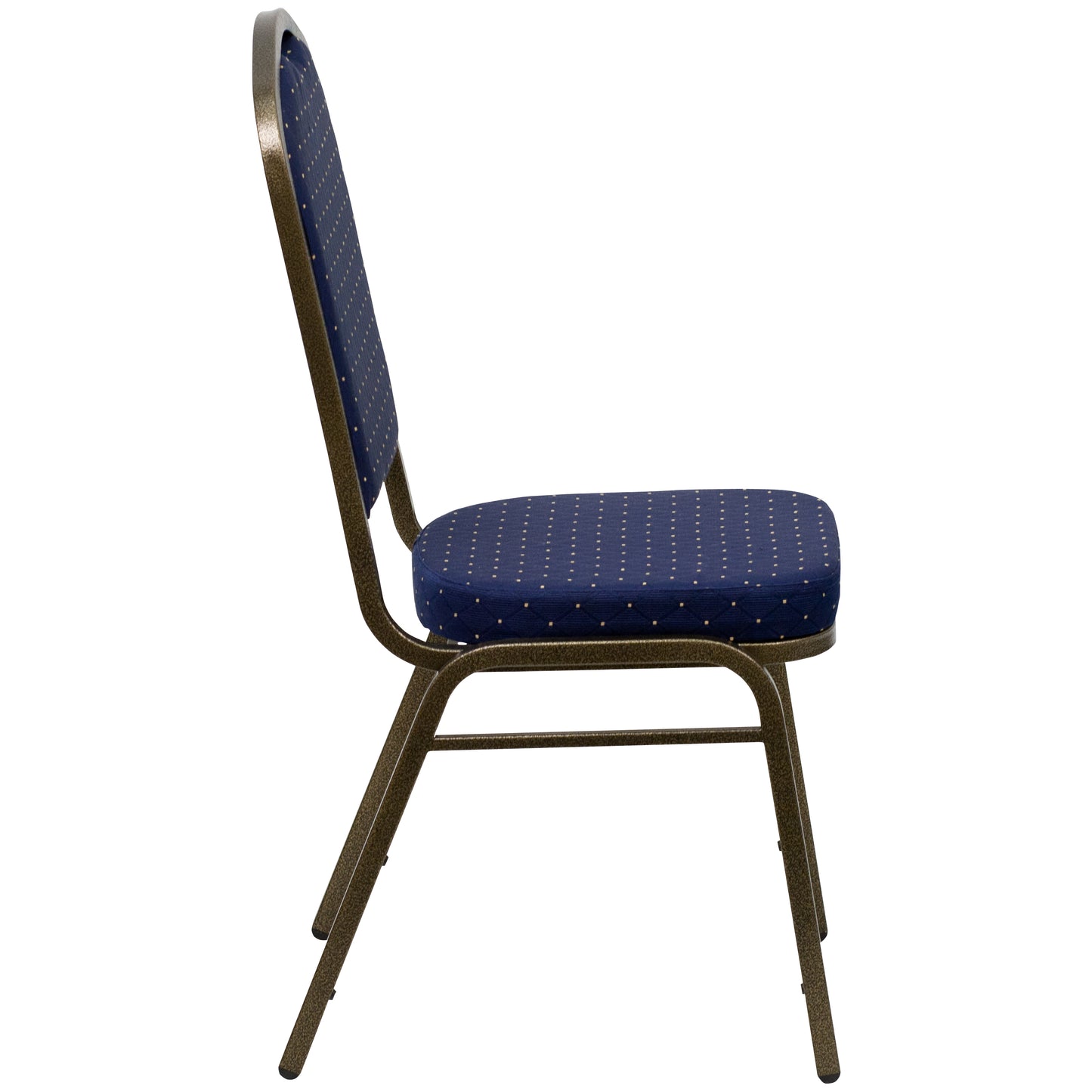 HERCULES Series Crown Back Stacking Banquet Chair in Navy Blue Dot Patterned Fabric - Gold Vein Frame Navy Blue Dot Patterned Fabric/Gold Vein Frame
