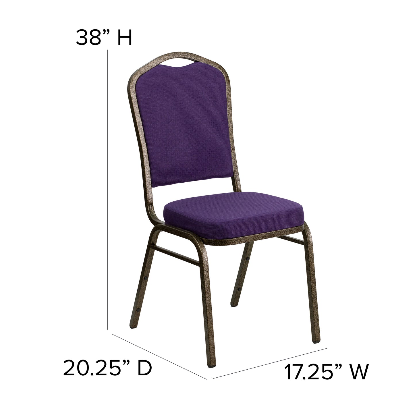 HERCULES Series Crown Back Stacking Banquet Chair in Purple Fabric - Gold Vein Frame Purple Fabric/Gold Vein Frame