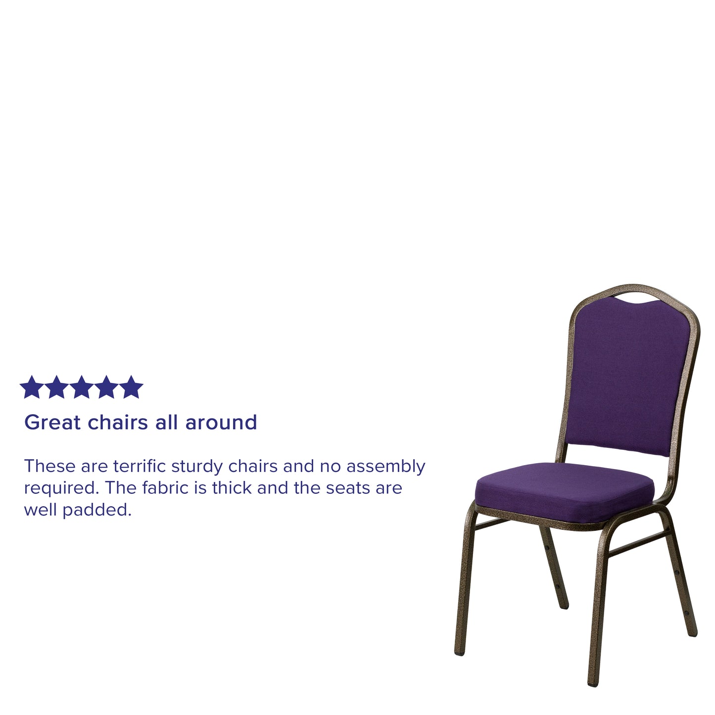 HERCULES Series Crown Back Stacking Banquet Chair in Purple Fabric - Gold Vein Frame Purple Fabric/Gold Vein Frame